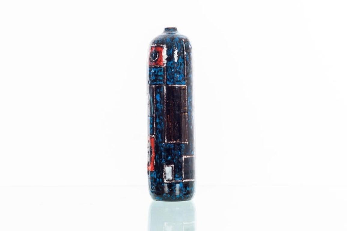 Early Marchello Fantoni vase, Abstract geometric designs with blue glaze.
Signed underside 