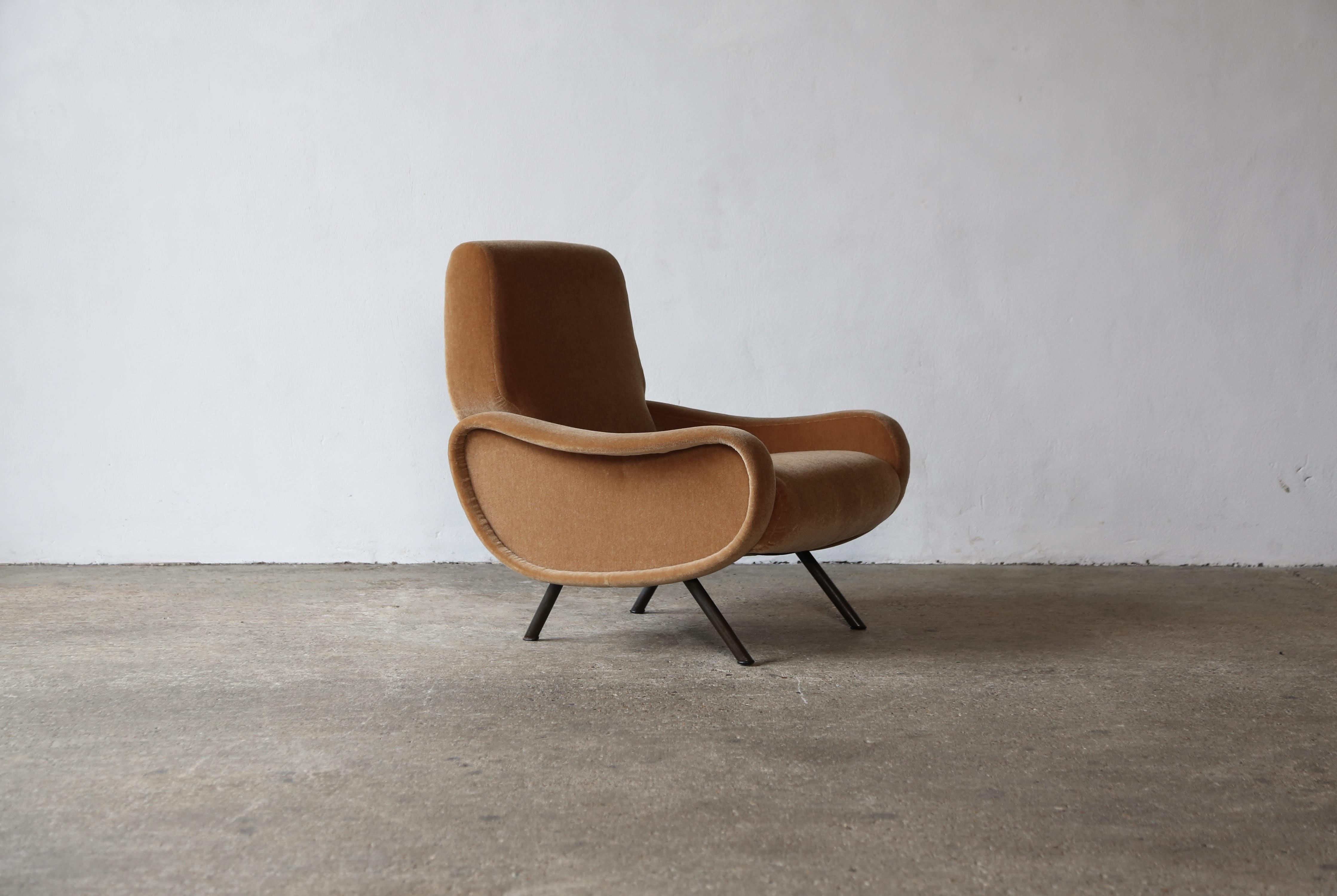 Mid-Century Modern Early Marco Zanuso Lady Chair, Italy, 1960s, New Pure Mohair For Sale