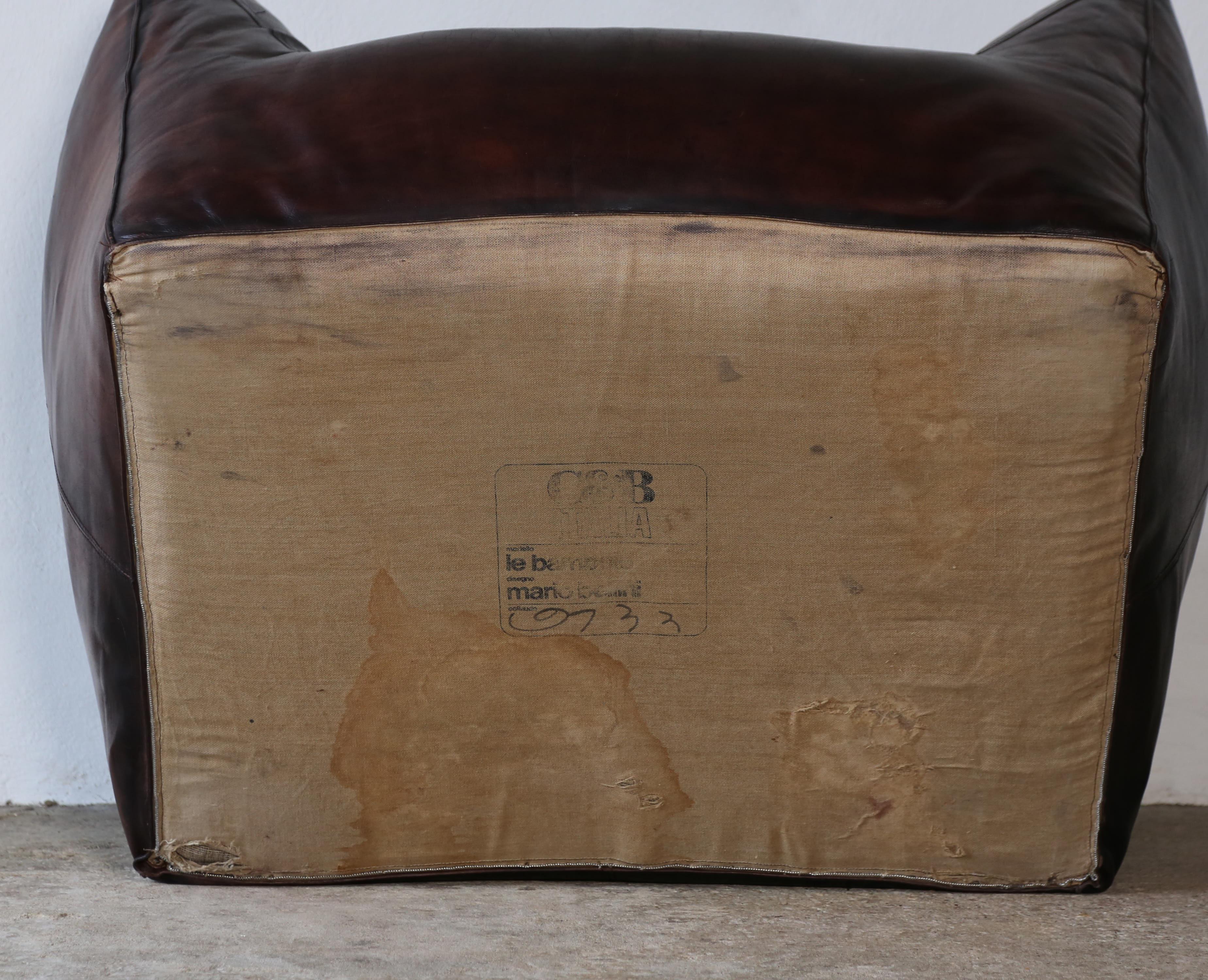Early Mario Bellini Le Bambole Lounge Chair, Original Leather, C&B Italia, 1970s For Sale 14