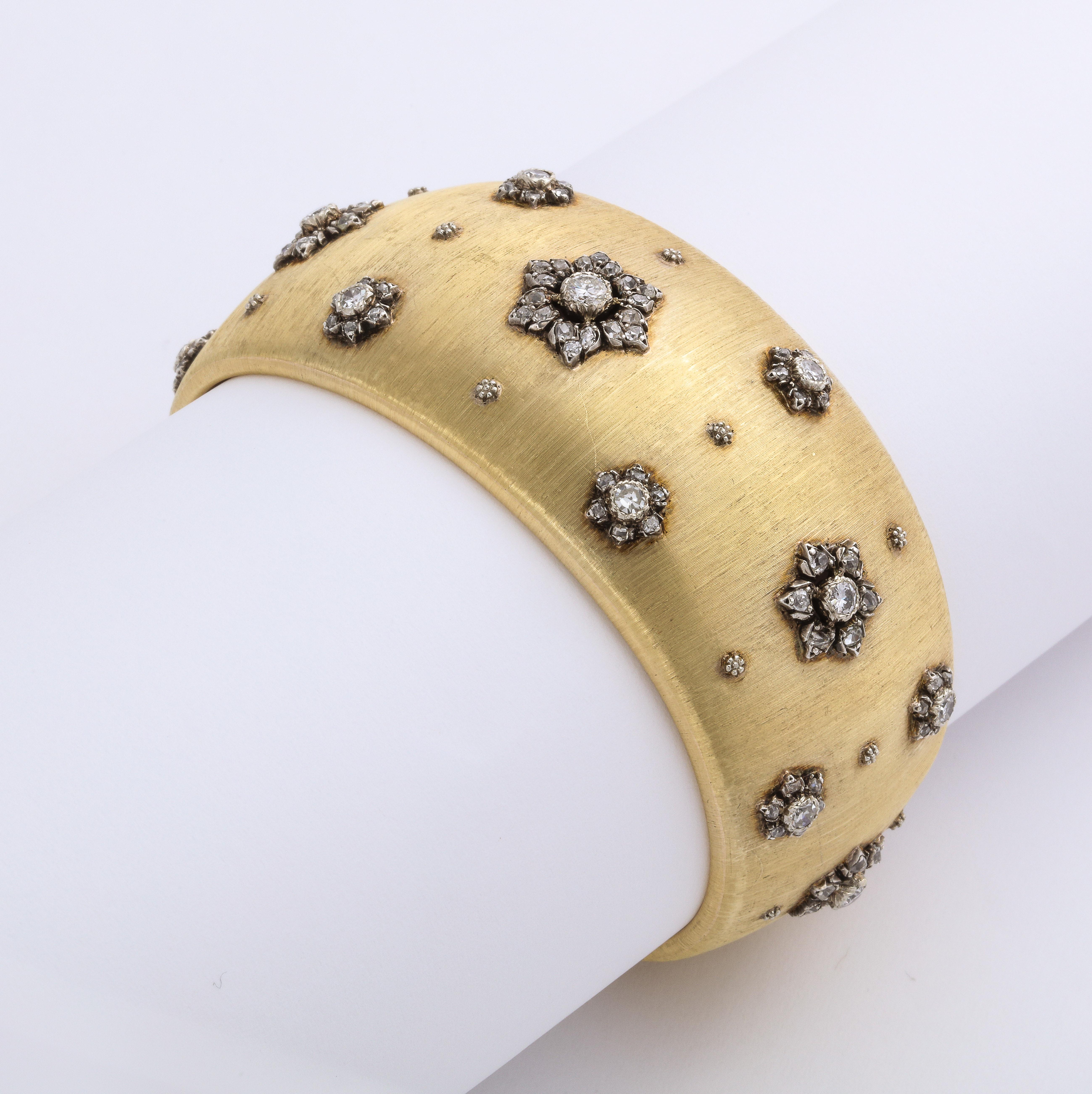 Early Mario Buccellati Gold and Diamond Cuff Bracelet For Sale 2