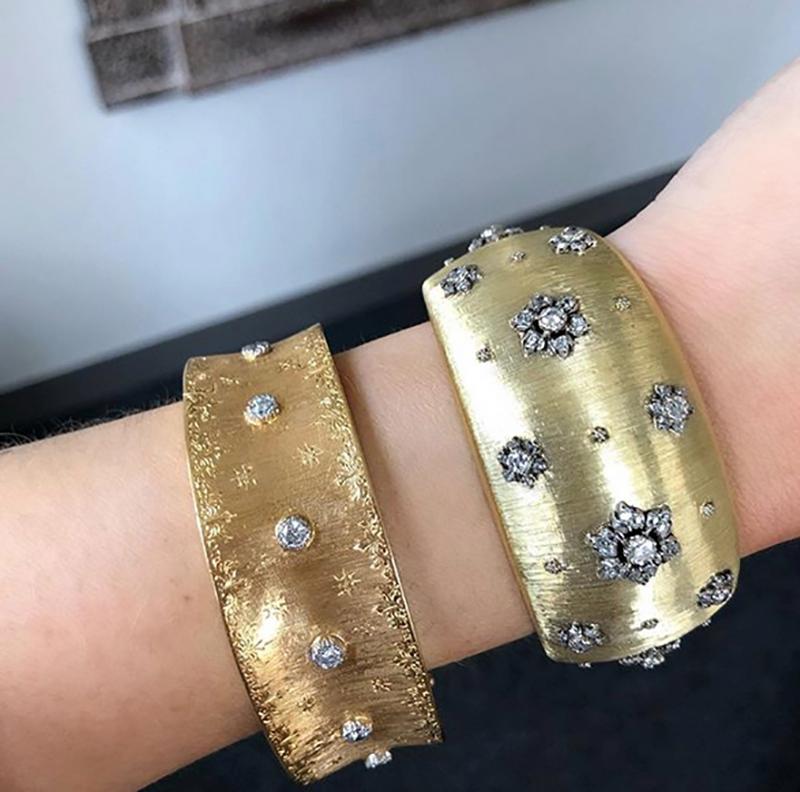 Early Mario Buccellati Gold and Diamond Cuff Bracelet For Sale 4