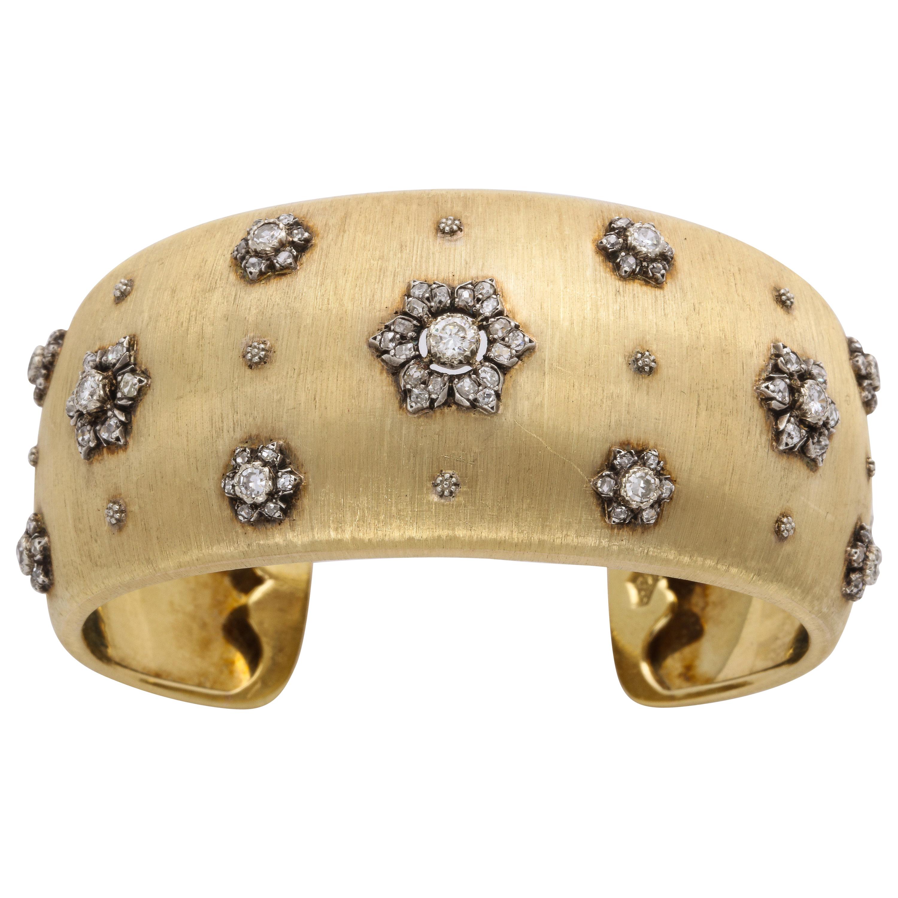 Early Mario Buccellati Gold and Diamond Cuff Bracelet For Sale