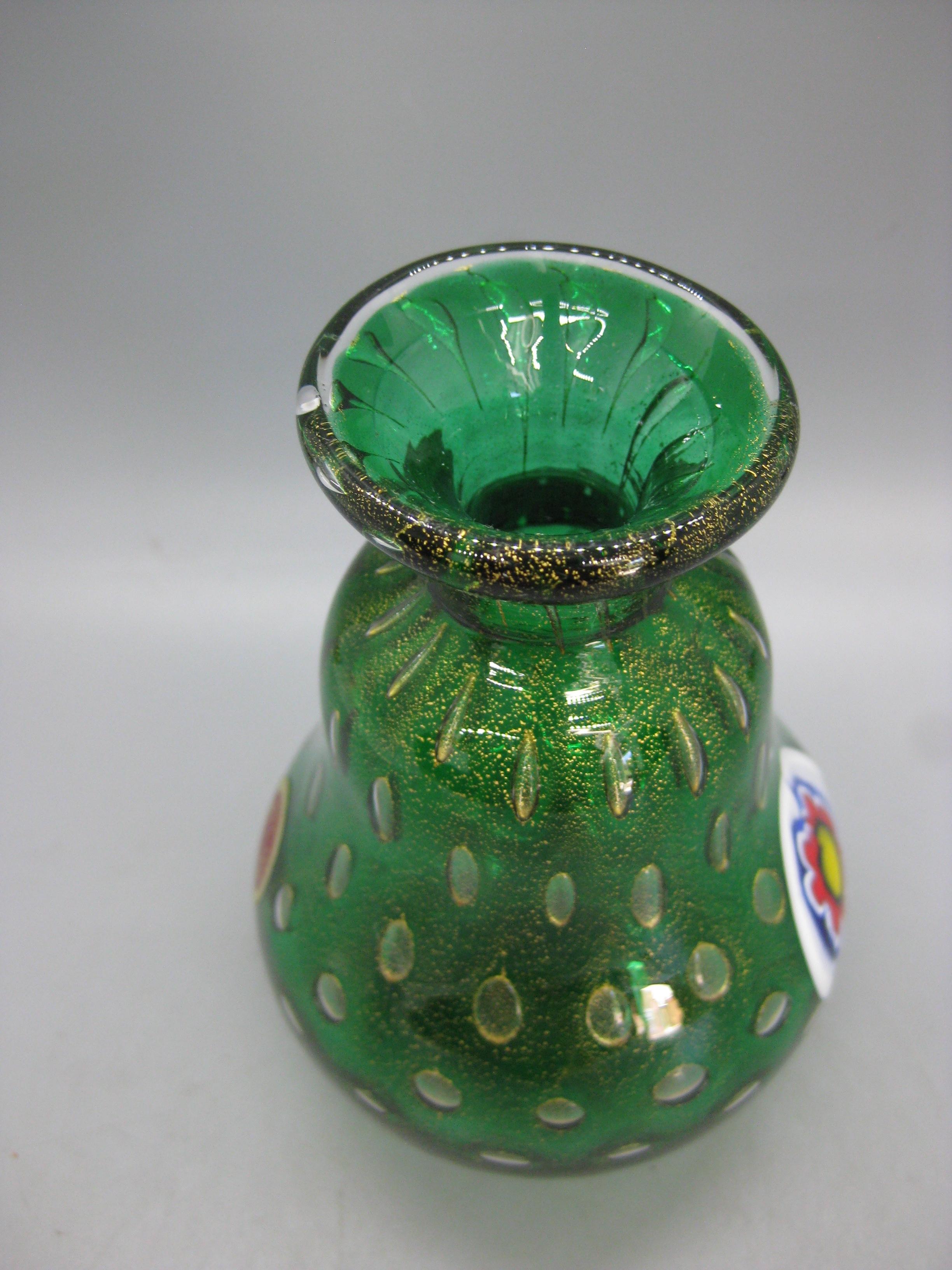 Early Mario Gambaro for Murano Art Glass Gold Fleck Millefiori Vase Italy Signed For Sale 5