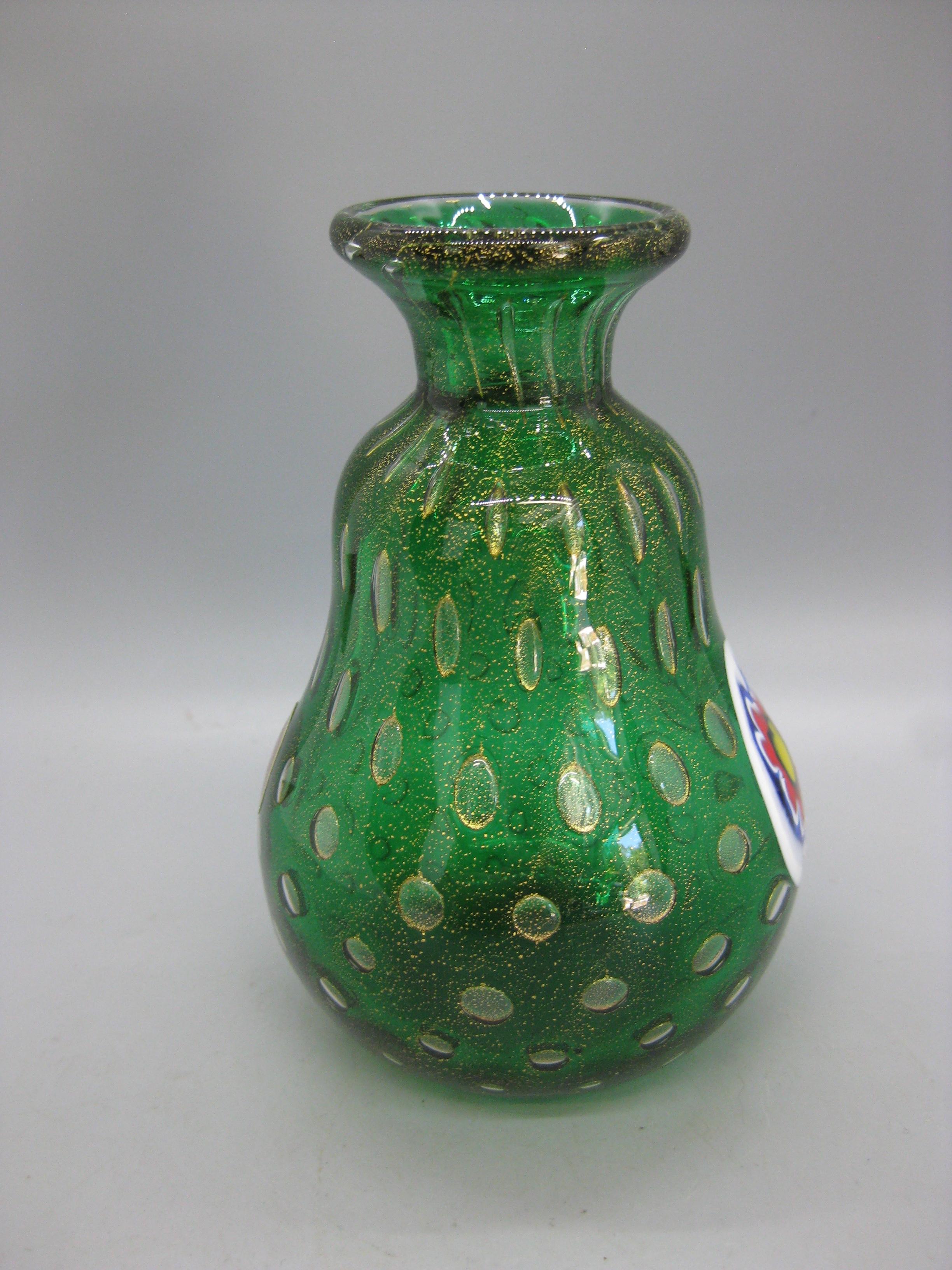 Early Mario Gambaro for Murano Art Glass Gold Fleck Millefiori Vase Italy Signed For Sale 4