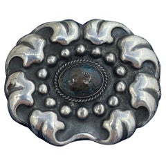 Early Marius Hammer Labradorite Flower Brooch Pin Norway Silver Art Nouveau