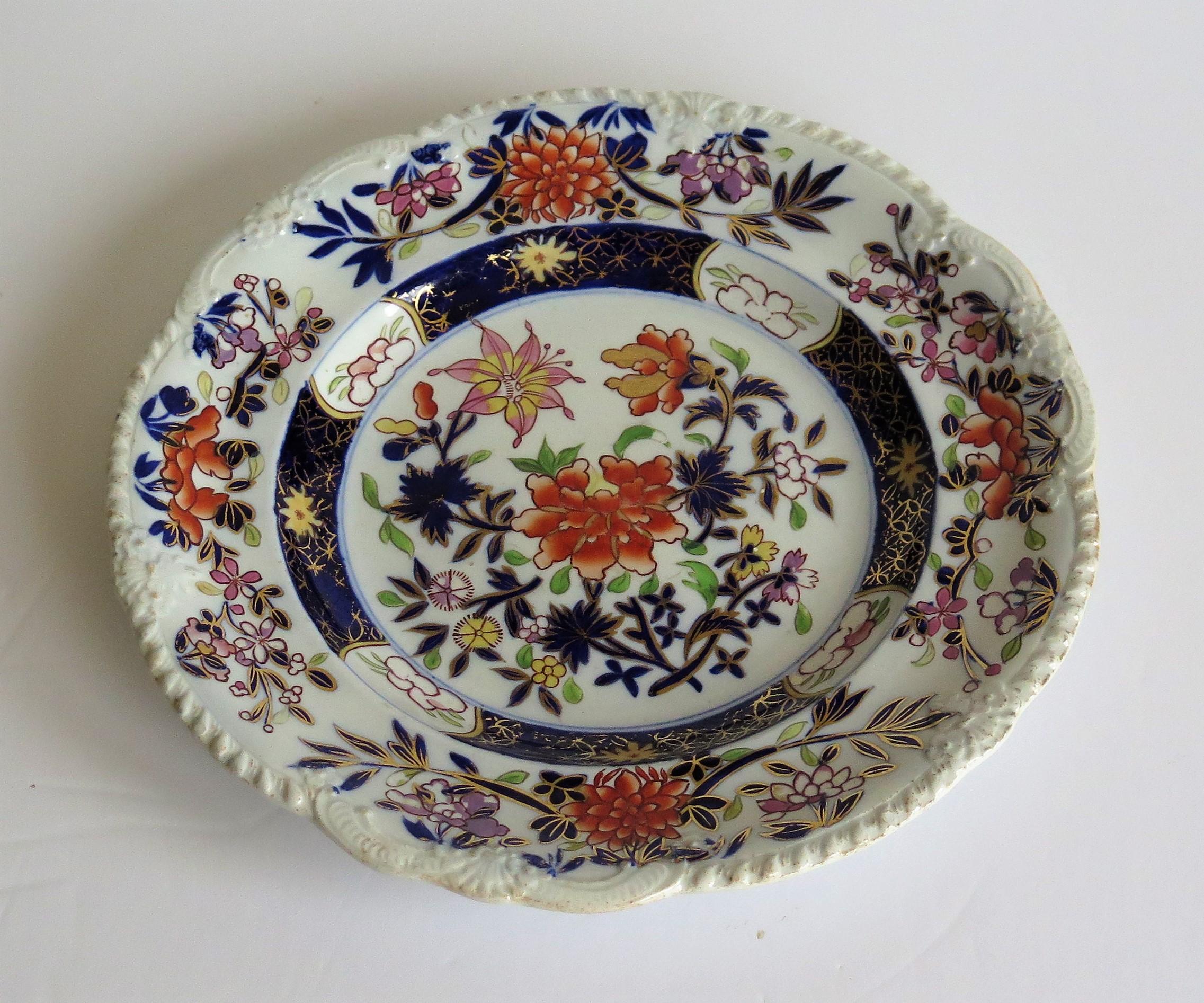 19th Century Early Mason's Ironstone Desert Plate in Heavily Floral Japan Pattern, circa 1815