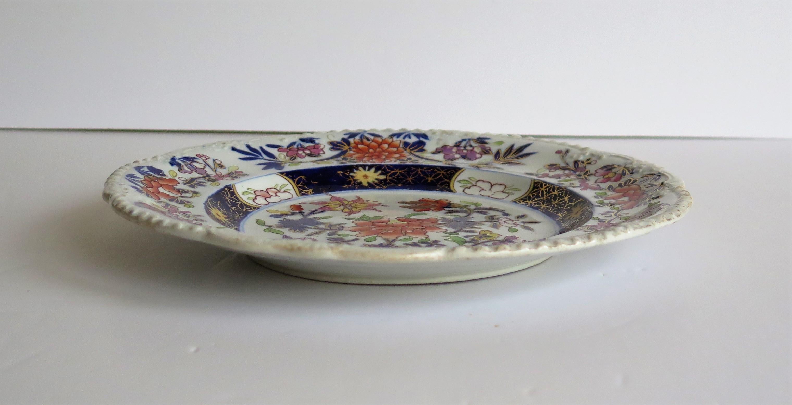 Early Mason's Ironstone Desert Plate in Heavily Floral Japan Pattern, circa 1815 2