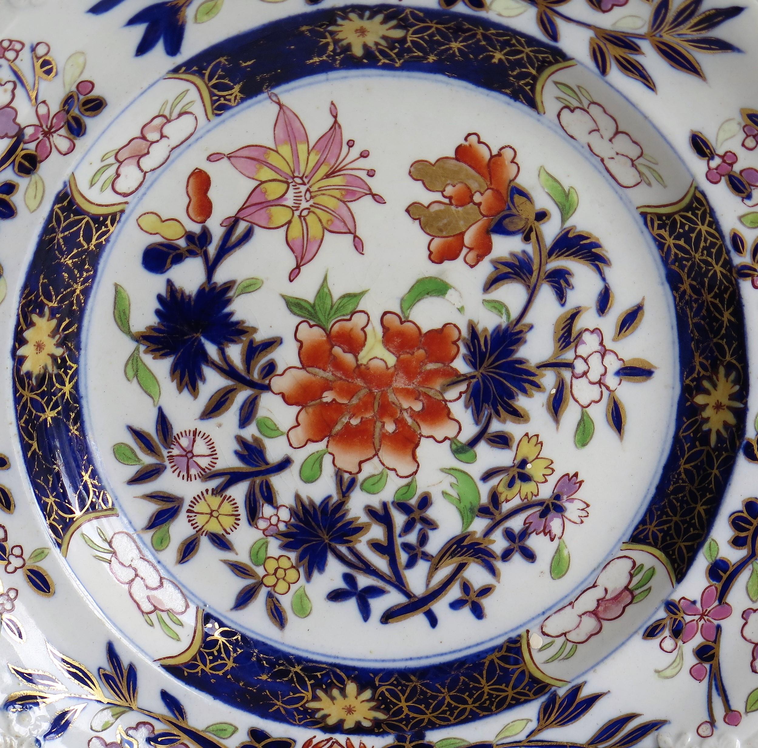 Georgian Early Mason's Ironstone Desert Plate in Heavily Floral Japan Pattern, circa 1815