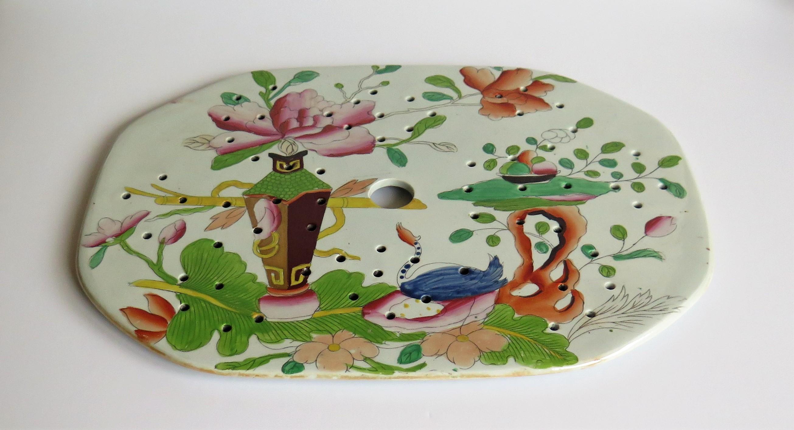 19th Century Fine Mason's Ironstone Drainer Plate in Table and Flower Pot Pattern, Ca 1815