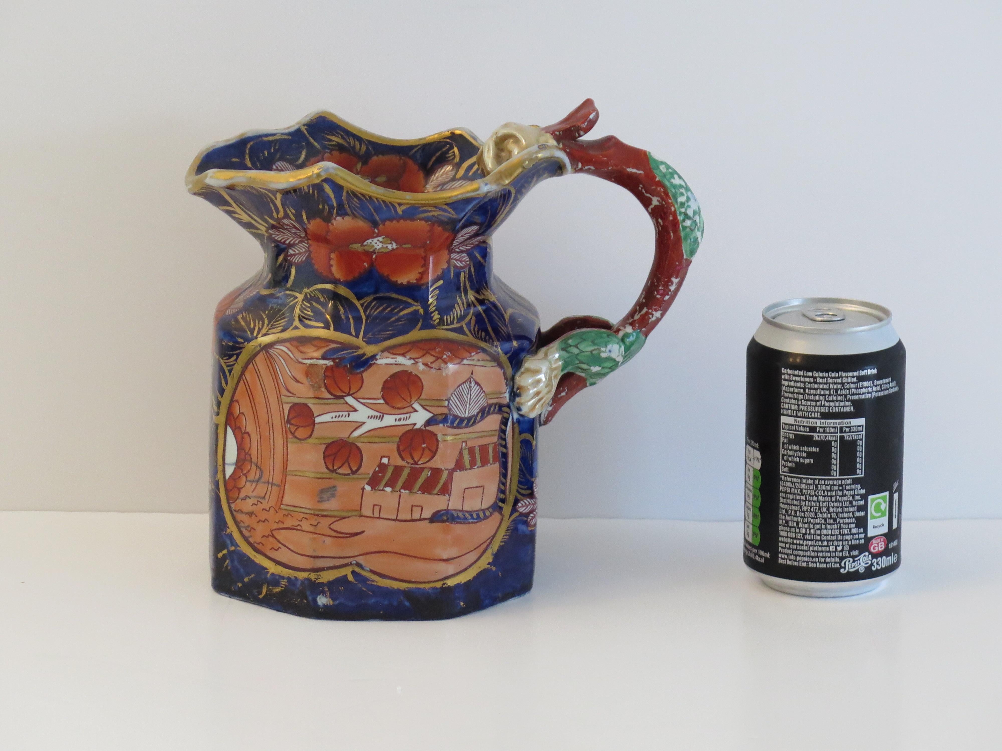 Jarra o cántaro grande de Mason's Ironstone con diseño de escuela, hacia 1820 en venta 7