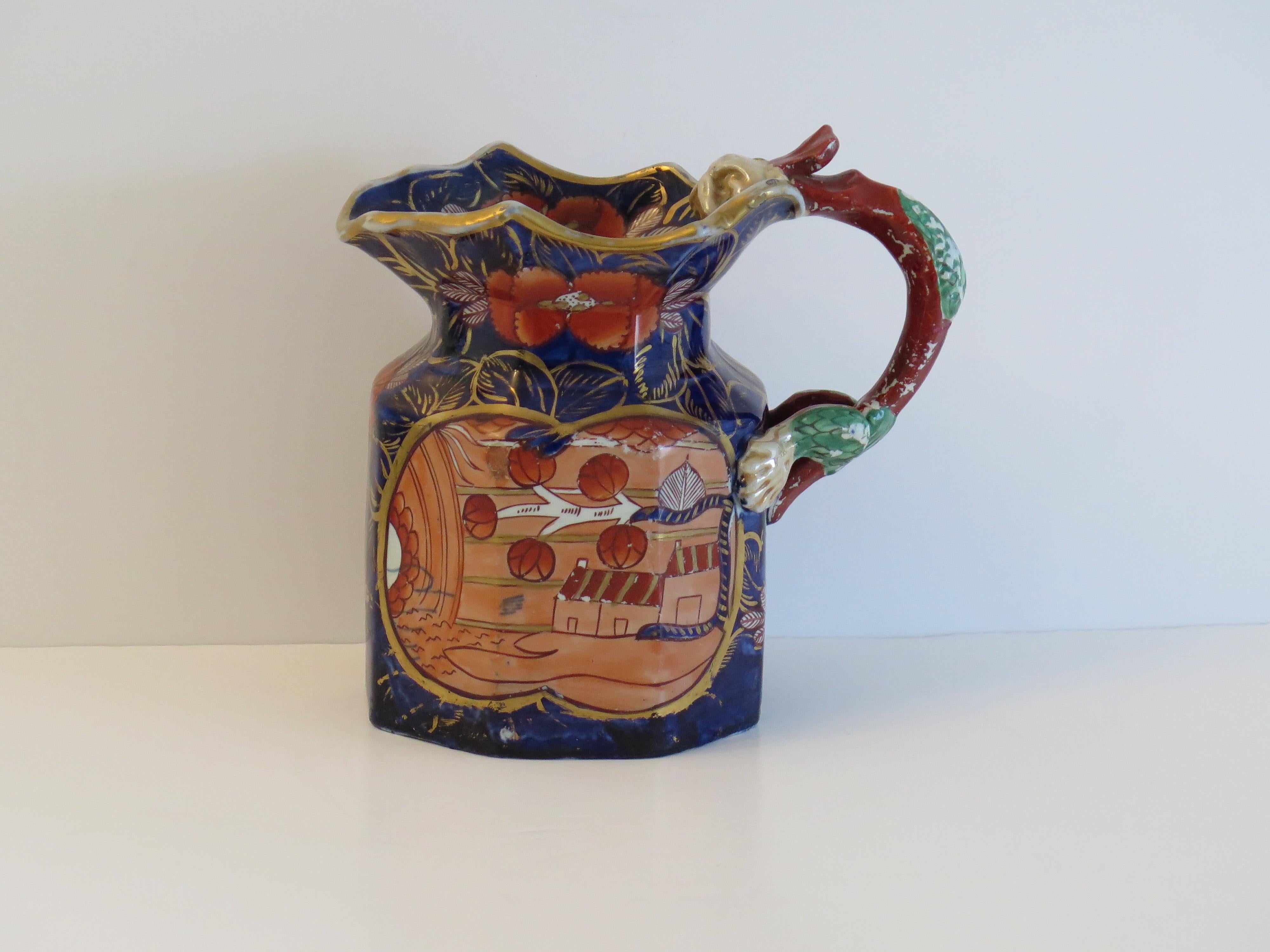 Jarra o cántaro grande de Mason's Ironstone con diseño de escuela, hacia 1820 en Bueno estado para la venta en Lincoln, Lincolnshire
