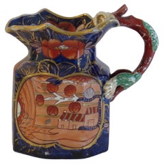 Grande cruche ou pichet en Mason's Ironstone à motif de maison d'école, vers 1820