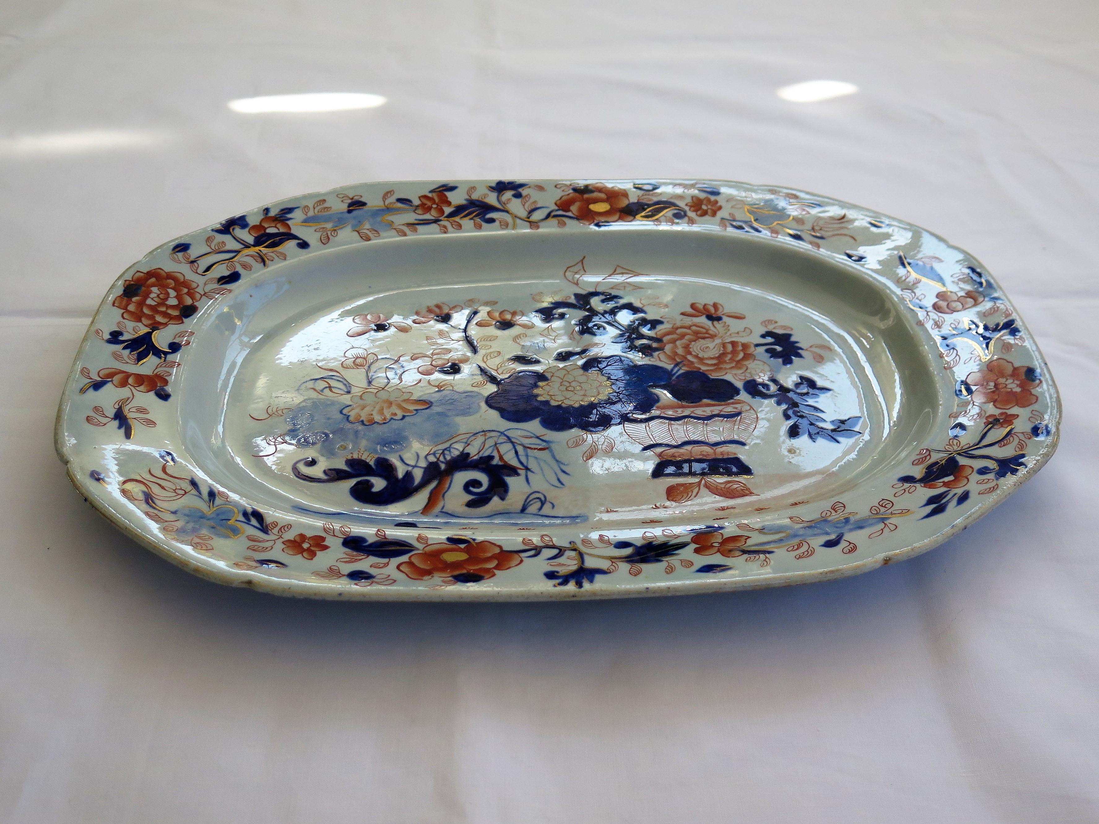 19th Century Early Mason's Ironstone Large Platter Meat Plate Japan Basket Pattern, Ca 1815