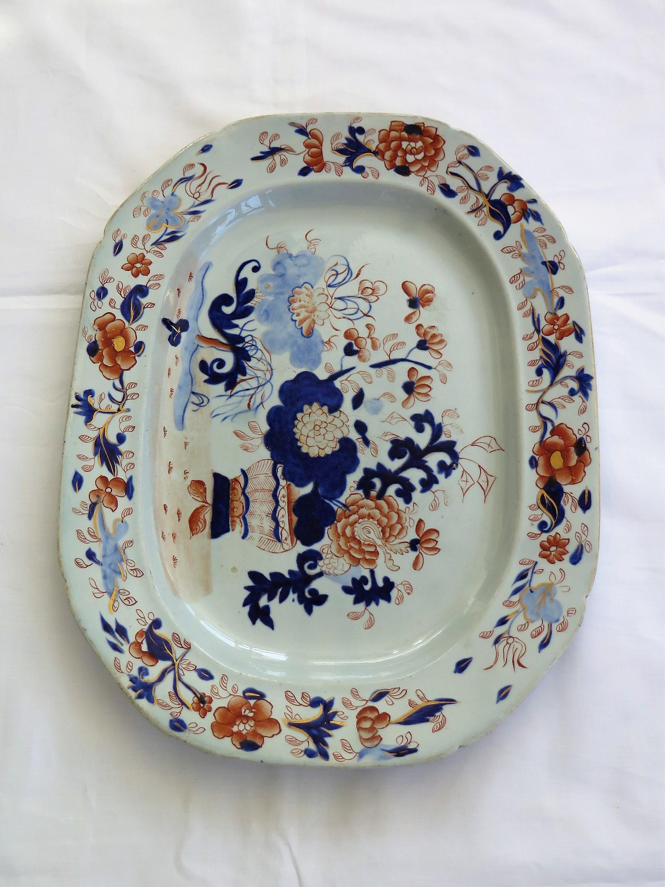 English Early Mason's Ironstone Large Platter Meat Plate Japan Basket Pattern, Ca 1815