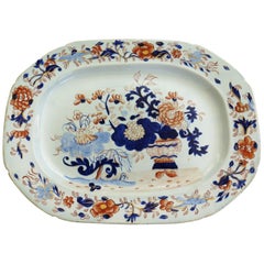 Antique Early Mason's Ironstone Large Platter Meat Plate Japan Basket Pattern, Ca 1815