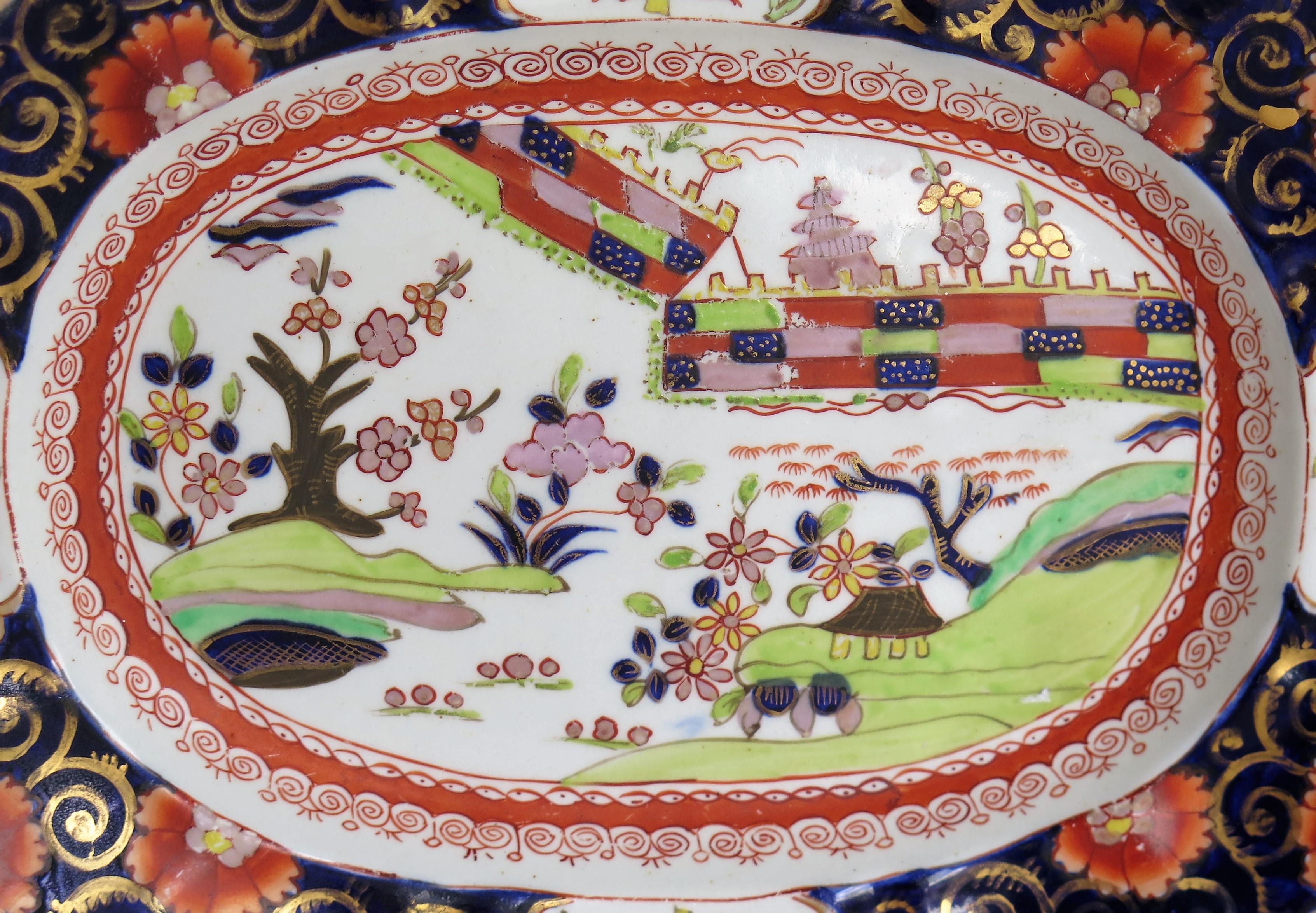 Early Mason's Ironstone Platter or Plate in Colored Wall Pattern, circa 1825 3