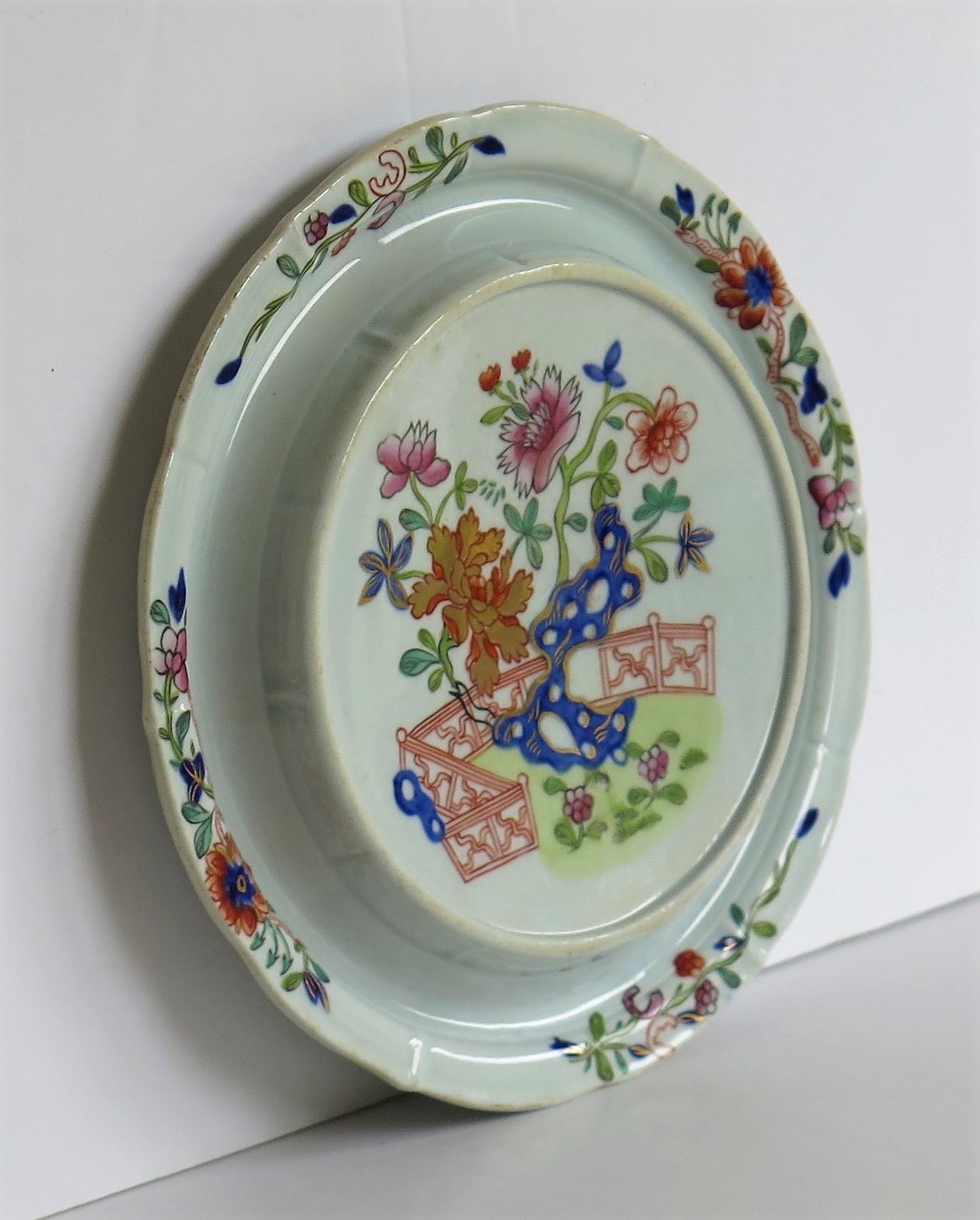 Hand-Painted Early Mason's Ironstone Teapot Stand in Fence, Rock and Gold Flower Ptn For Sale