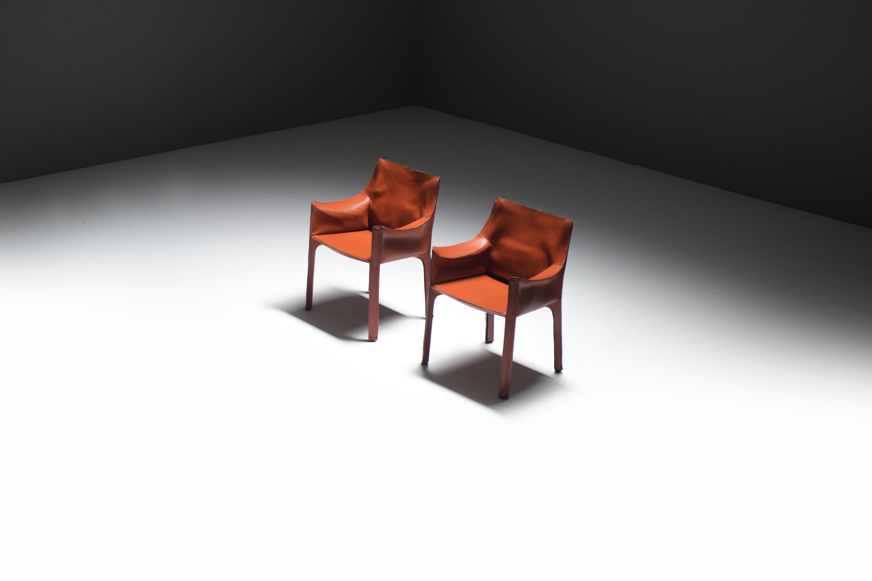 Early & matching Cab 413 Armchairs (2) in leather by Mario Bellini for Cassina. en Bueno estado para la venta en Buggenhout, Oost-Vlaanderen