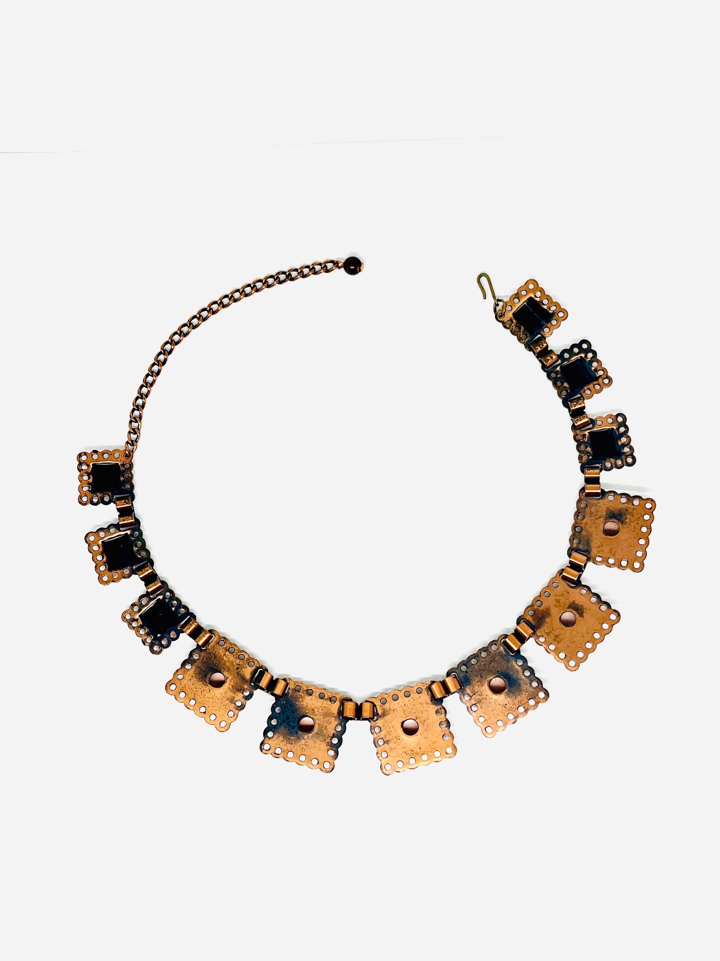 Collana in rame con piastrelle smaltate quadrate di Matisse Renoir & Greene, anni '40 In condizioni buone in vendita a Lynnwood, WA