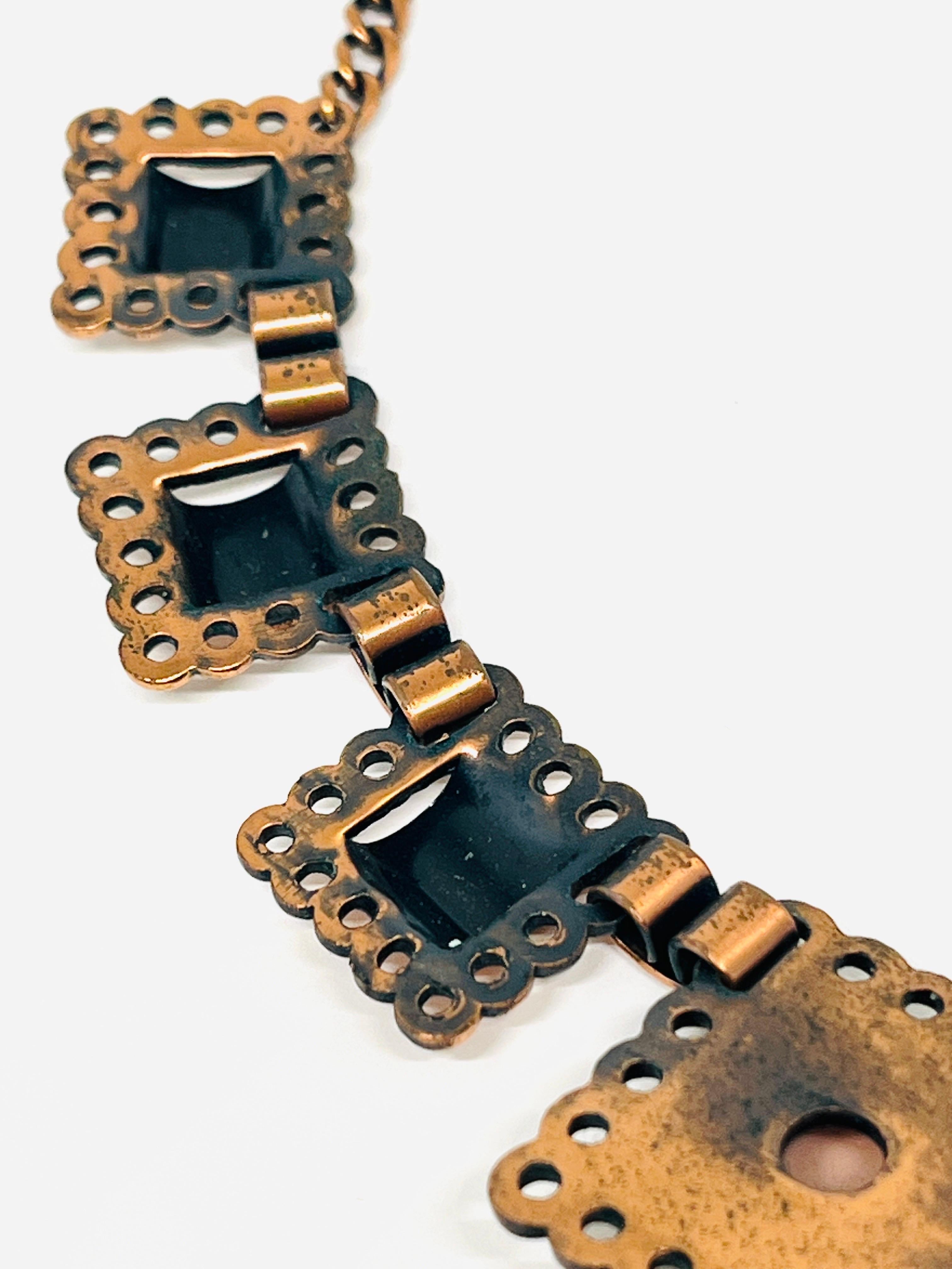 Collana in rame con piastrelle smaltate quadrate di Matisse Renoir & Greene, anni '40 in vendita 2