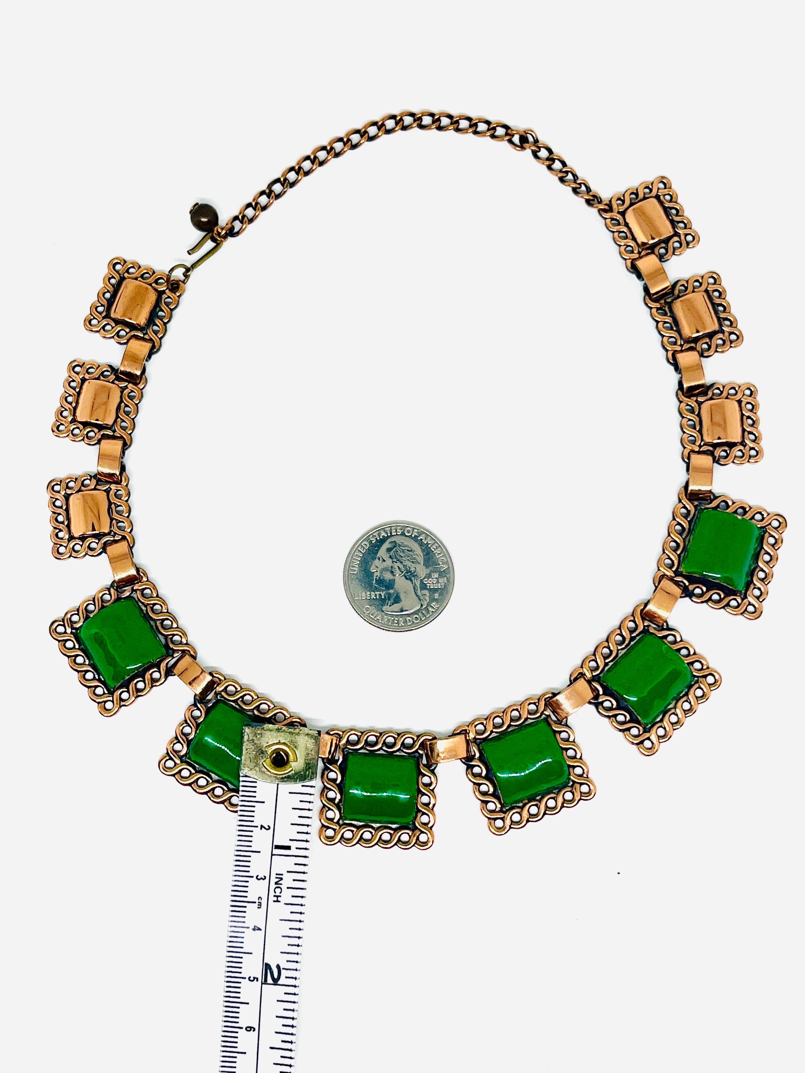 Collana in rame con piastrelle smaltate quadrate di Matisse Renoir & Greene, anni '40 in vendita 4