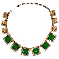 Early Matisse Renoir Kelly Green Square Enamel Tile Copper Necklace, 1940s