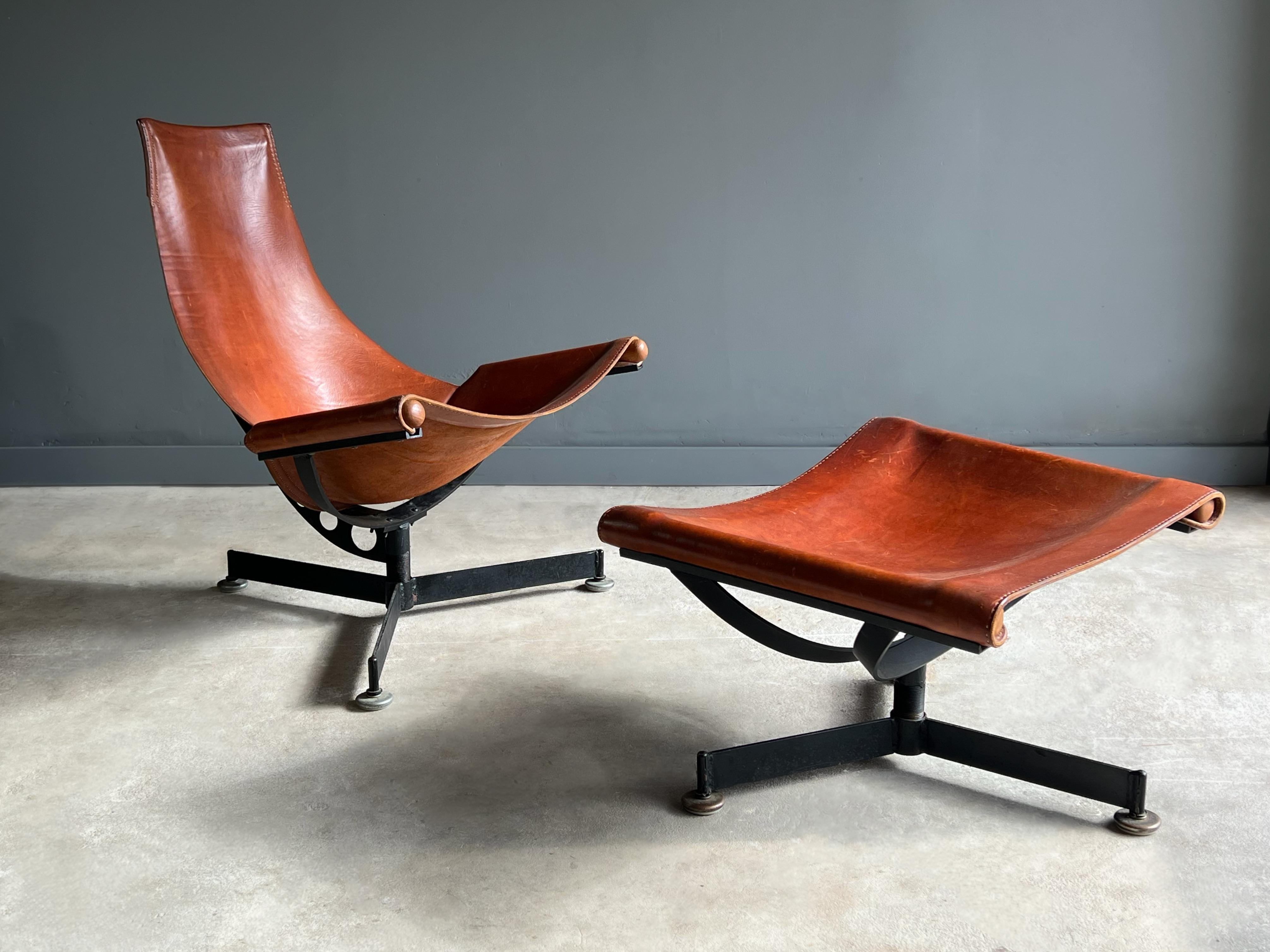 Amazing sculptural sling chair by Arizona industrial designer Max Gottschalk, circa early 1960s. 

This example is about as good as it gets for an early Max Gottschalk sling chair. Constructed of thick saddle leather with a amazing Patina, hand