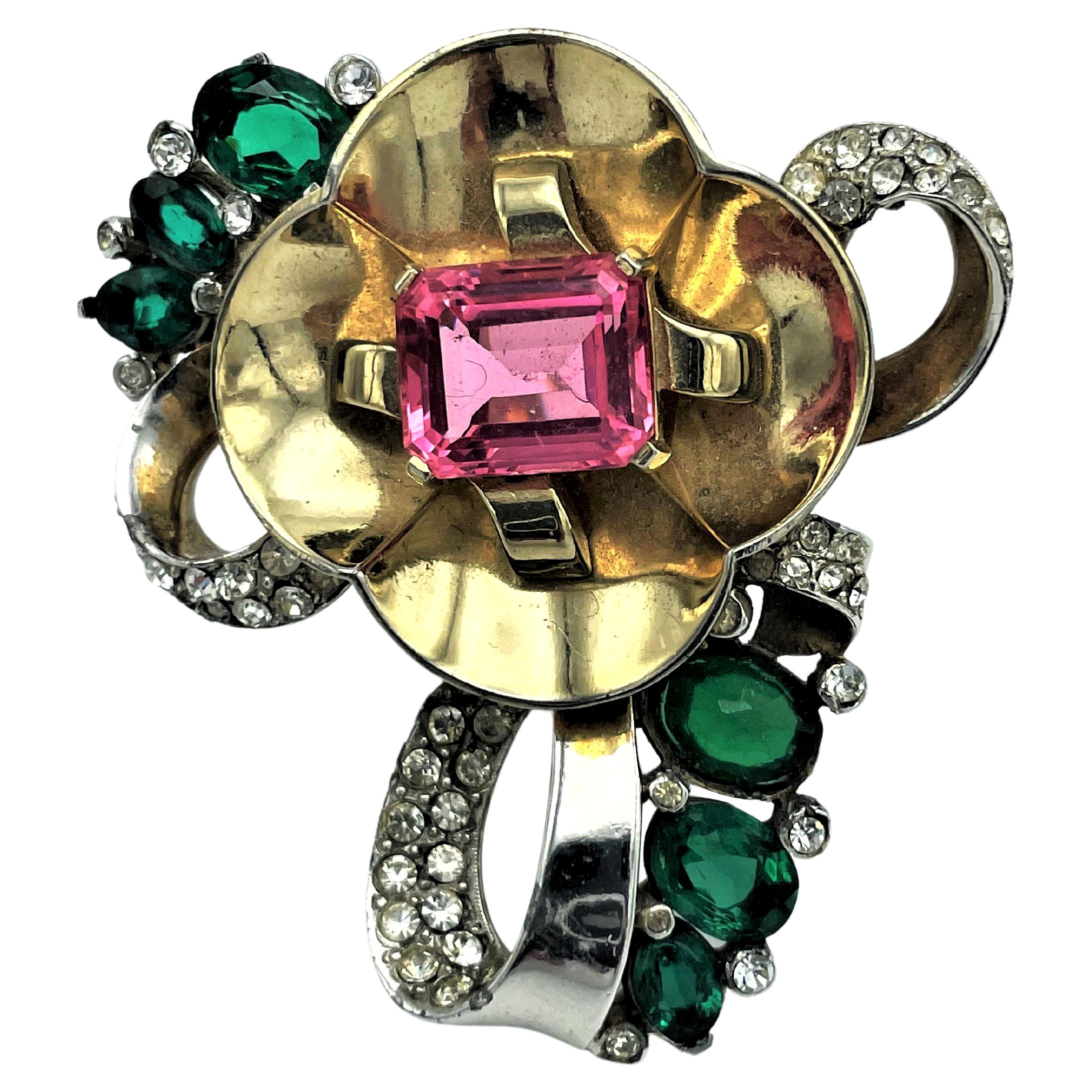 Broche clip flor Mazer temprana, strass 1940 EE.UU.