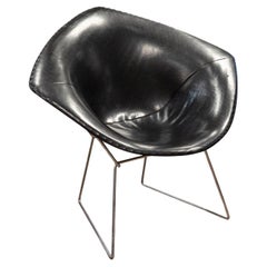 Early MCM Bertoia for Knoll Metal and Leather Diamond Associate Accent Chair