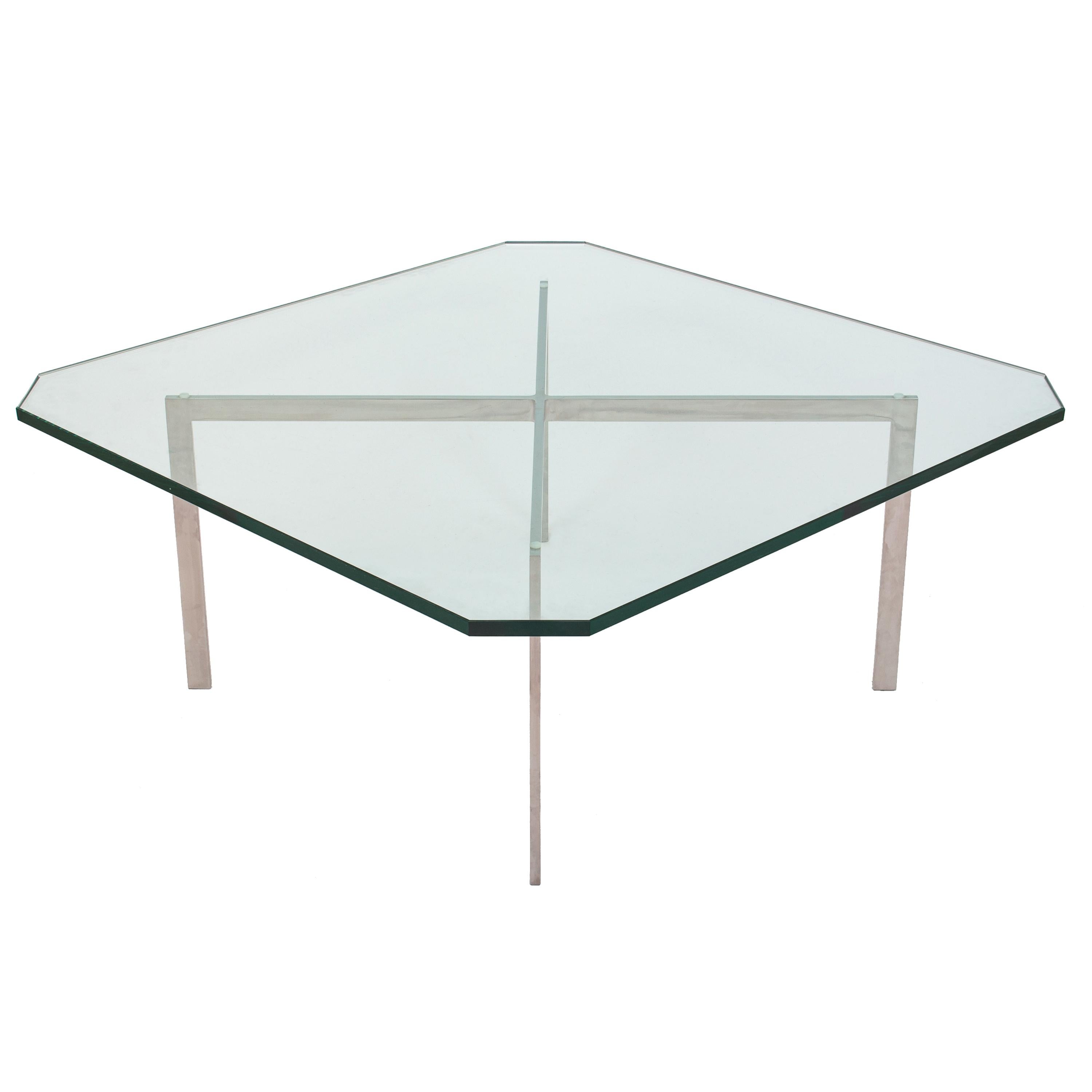 American Mid Century Glass Stainless Steel Barcelona Table Mies Van Der Rohe Knoll 1955 For Sale