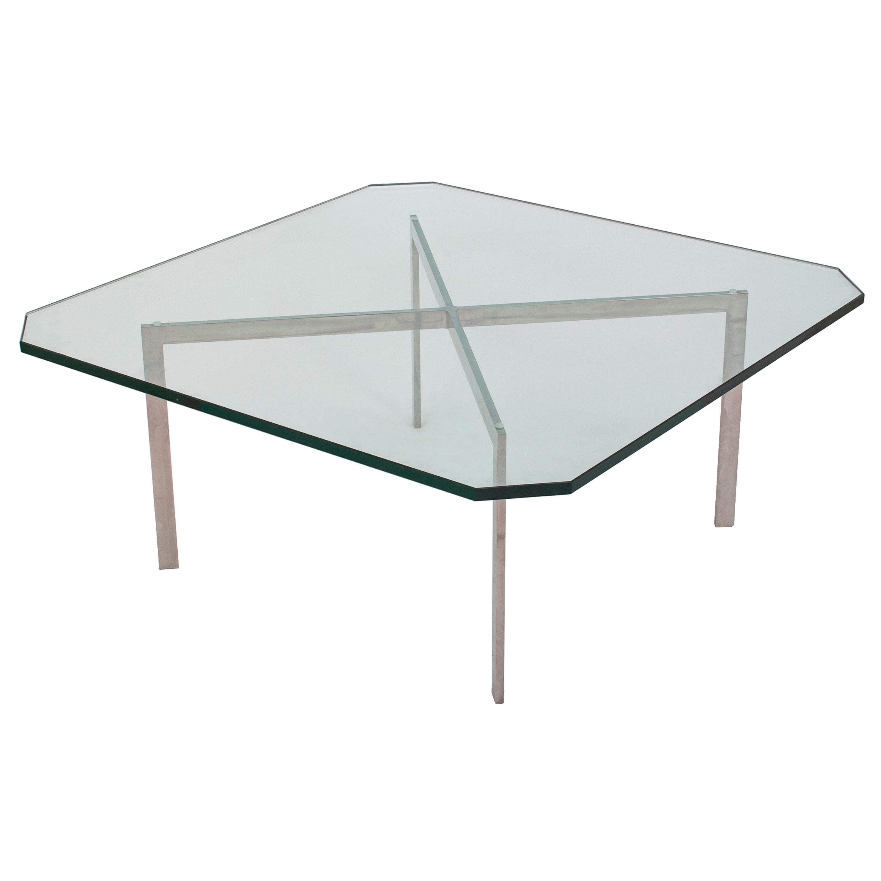 20th Century Mid Century Glass Stainless Steel Barcelona Table Mies Van Der Rohe Knoll 1955 For Sale