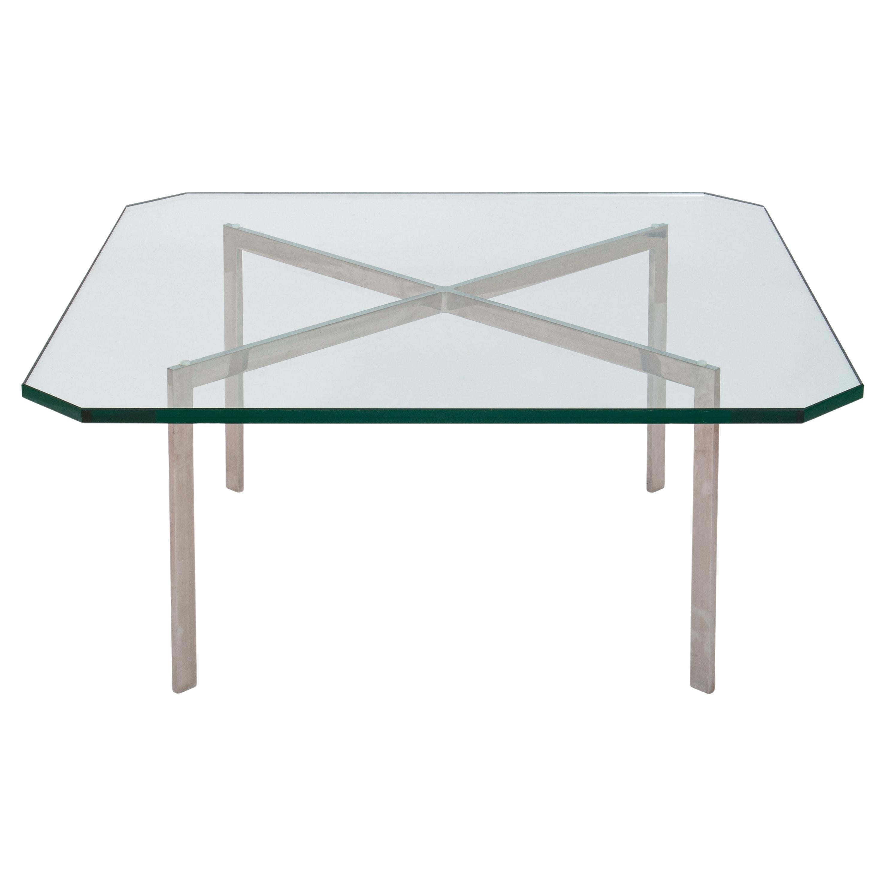 Mid Century Glass Stainless Steel Barcelona Table Mies Van Der Rohe Knoll 1955 For Sale