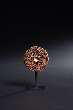 Early Medieval Gold Brooch Inlaid with Red Garnet, Blue and Green Glass
