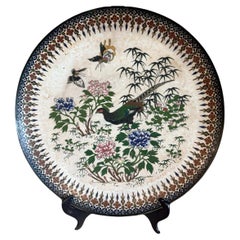 Early Meiji Japanese Cloisonne Enamel Charger White Ground Pheasant and Peonies