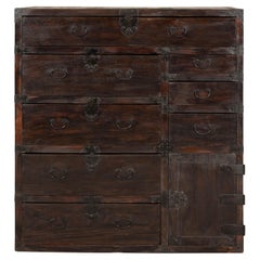Early Meiji Keyaki Sendai Isho-Dansu Chest with Iron Hardware and Storage