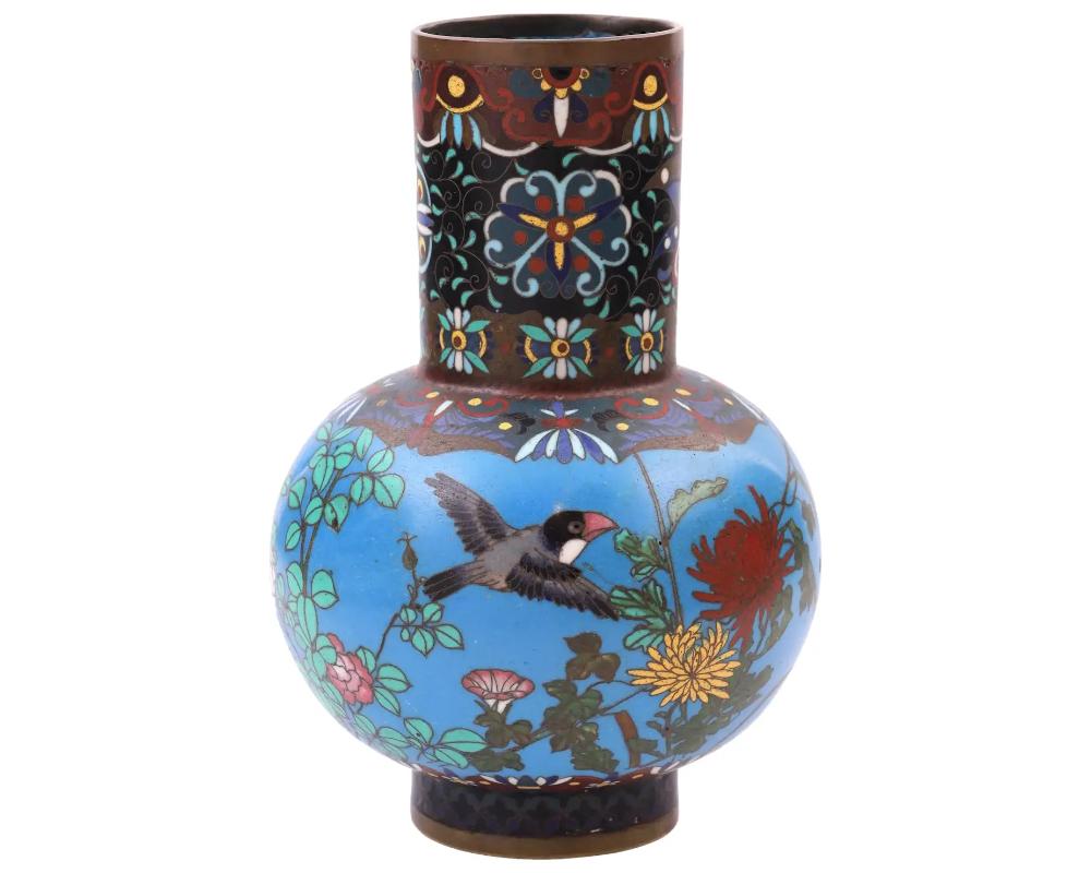 Early Meiji Period Japanese Cloisonne Enamel Bulbous Vase with Geometric Pattern