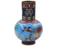 Antique Early Meiji Period Japanese Cloisonne Enamel Bulbous Vase with Geometric Pattern