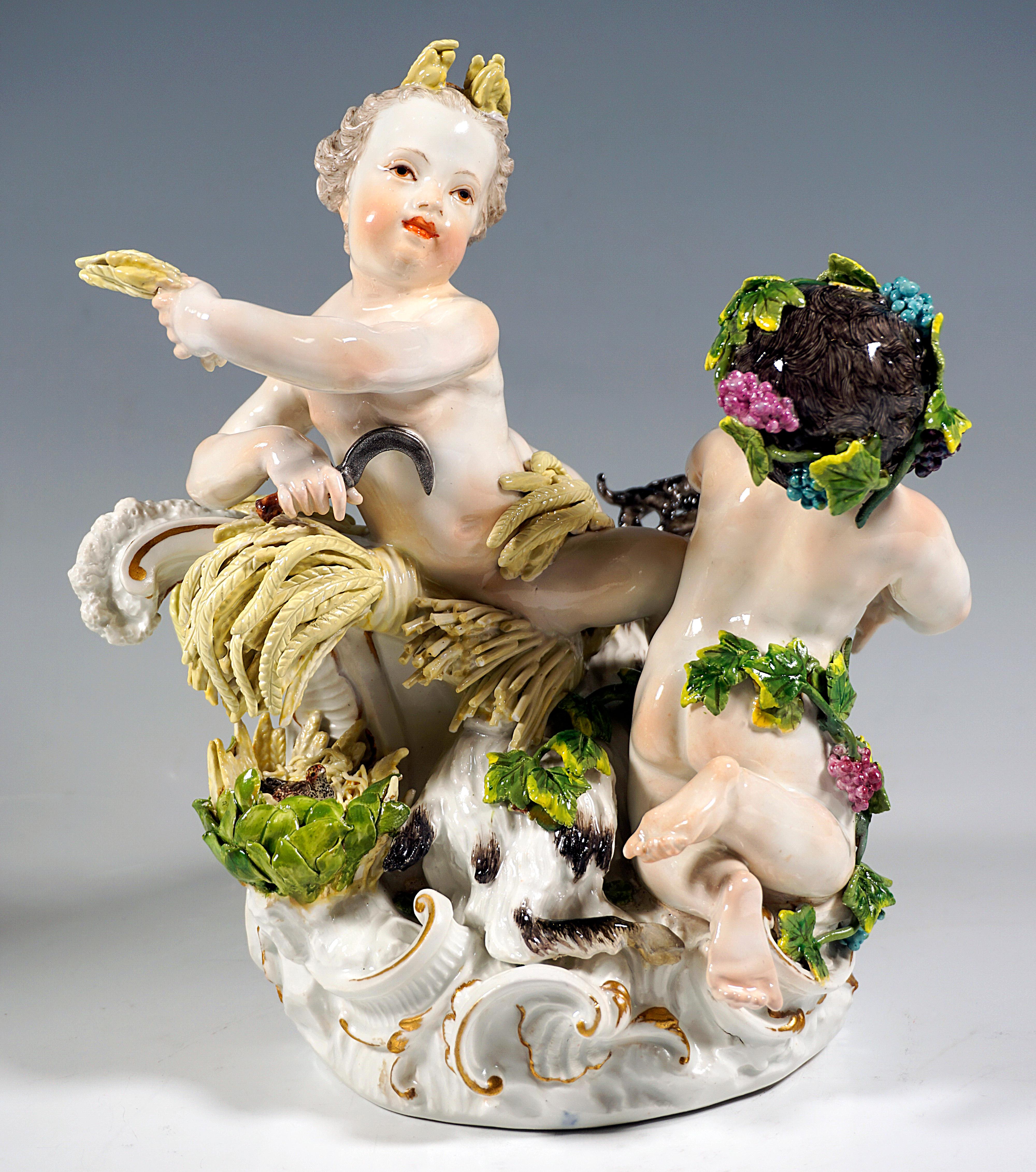 Rococo Early Meissen Cherub Group Allegory Summer & Autumn, by J.J. Kaendler, C 1750 For Sale