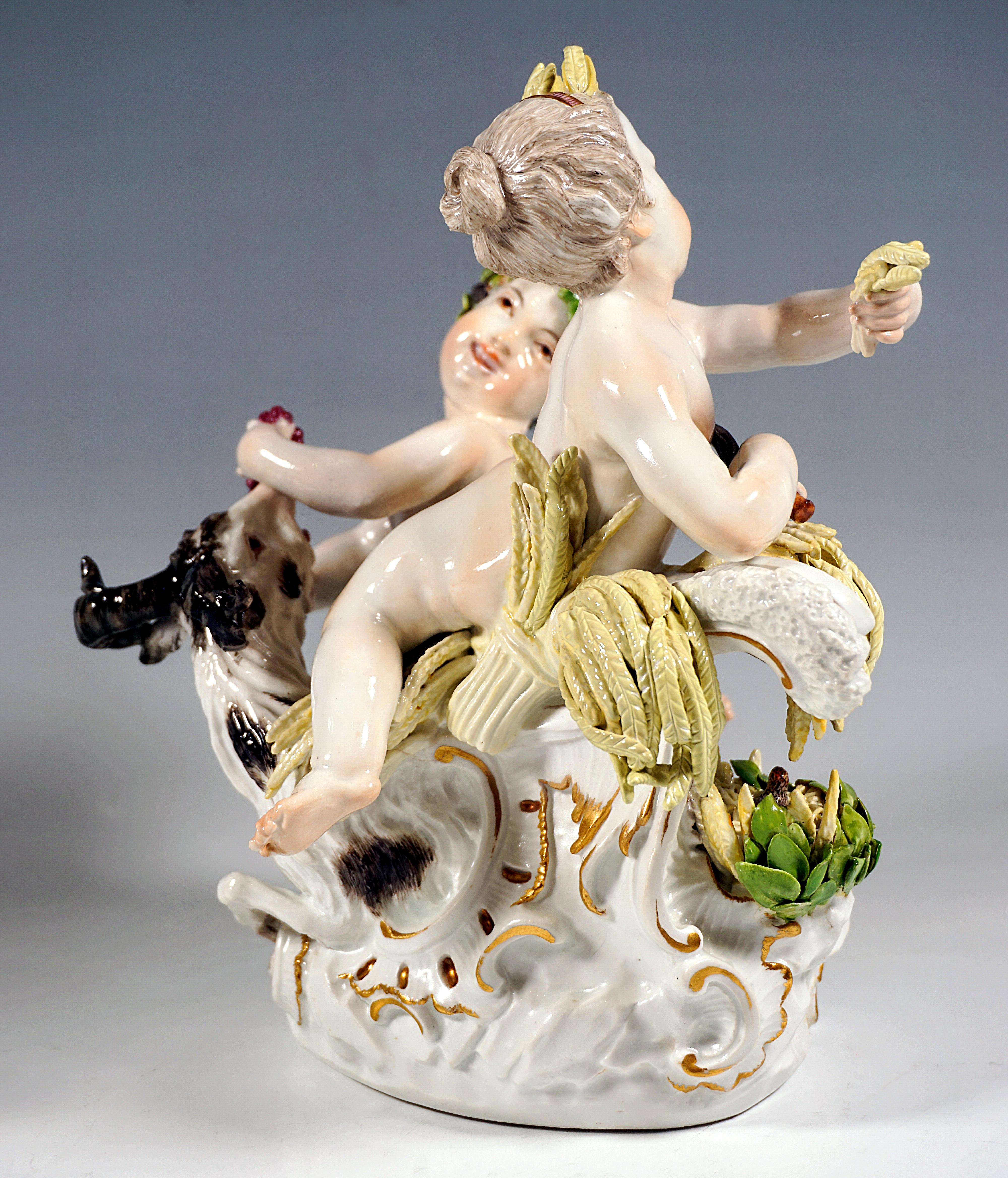 Hand-Crafted Early Meissen Cherub Group Allegory Summer & Autumn, by J.J. Kaendler, C 1750 For Sale
