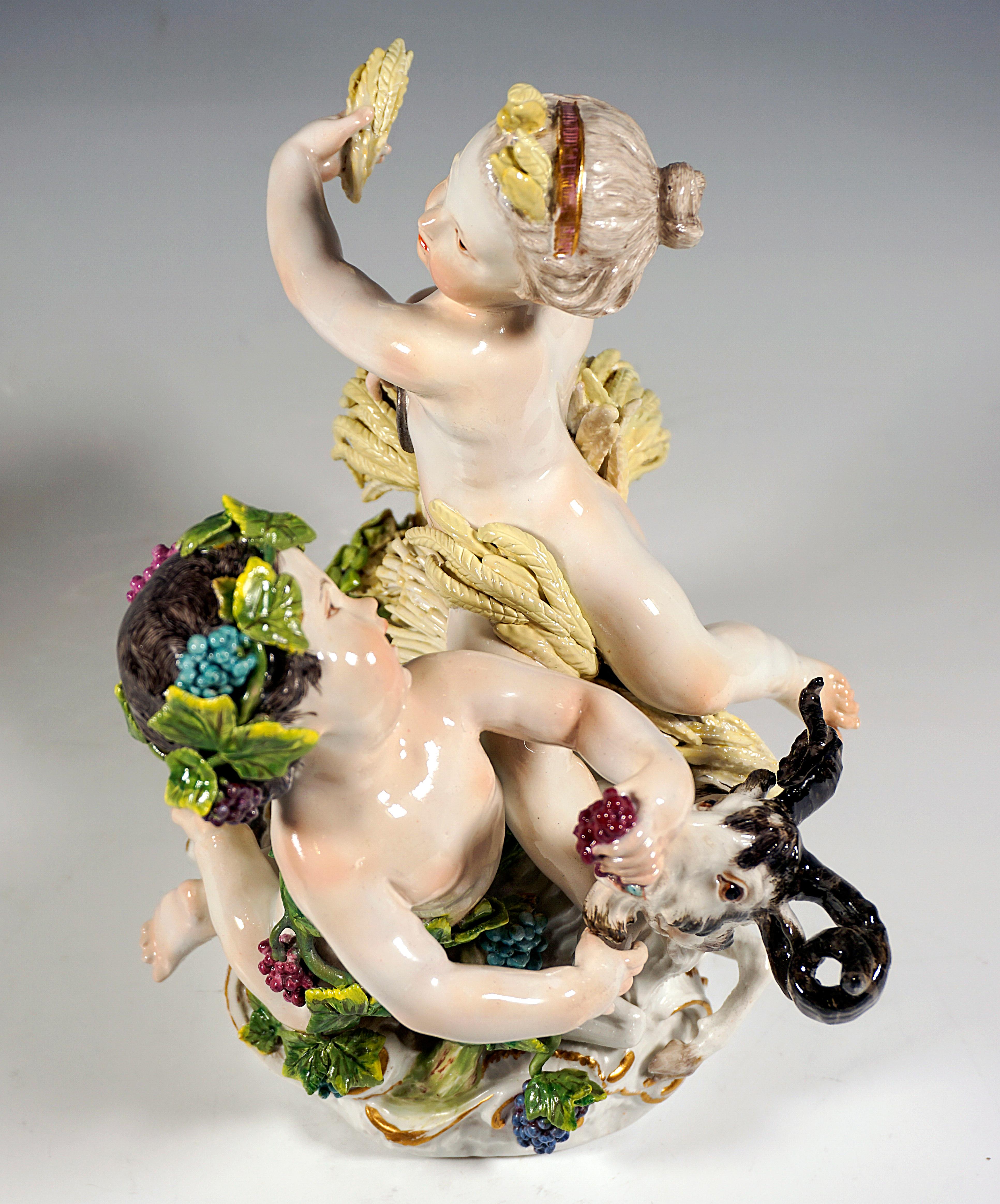 Porcelain Early Meissen Cherub Group Allegory Summer & Autumn, by J.J. Kaendler, C 1750 For Sale