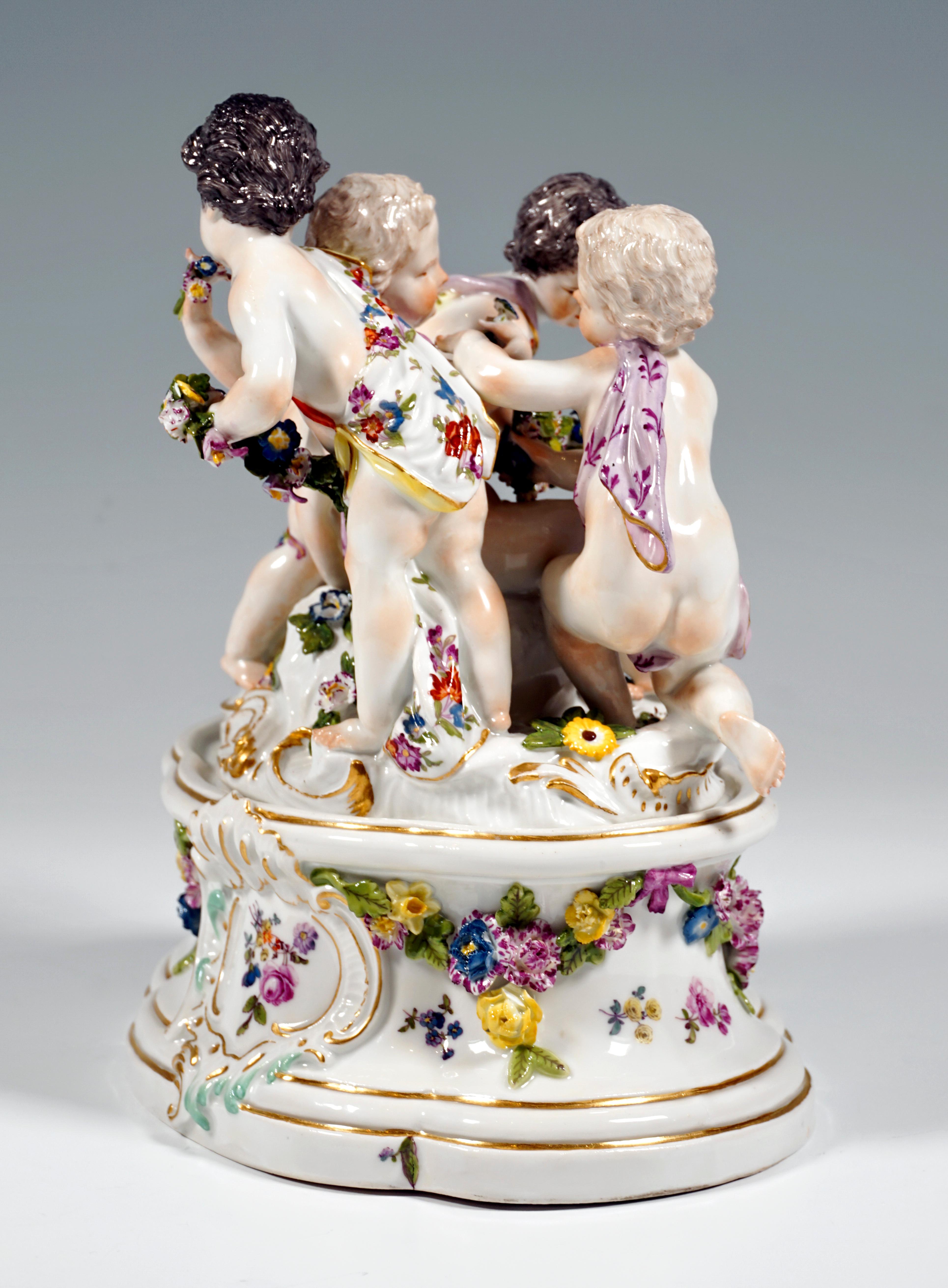 Rococo Early Meissen Cupid Group Around 1750, Allegory of Spring, with Additional Base For Sale
