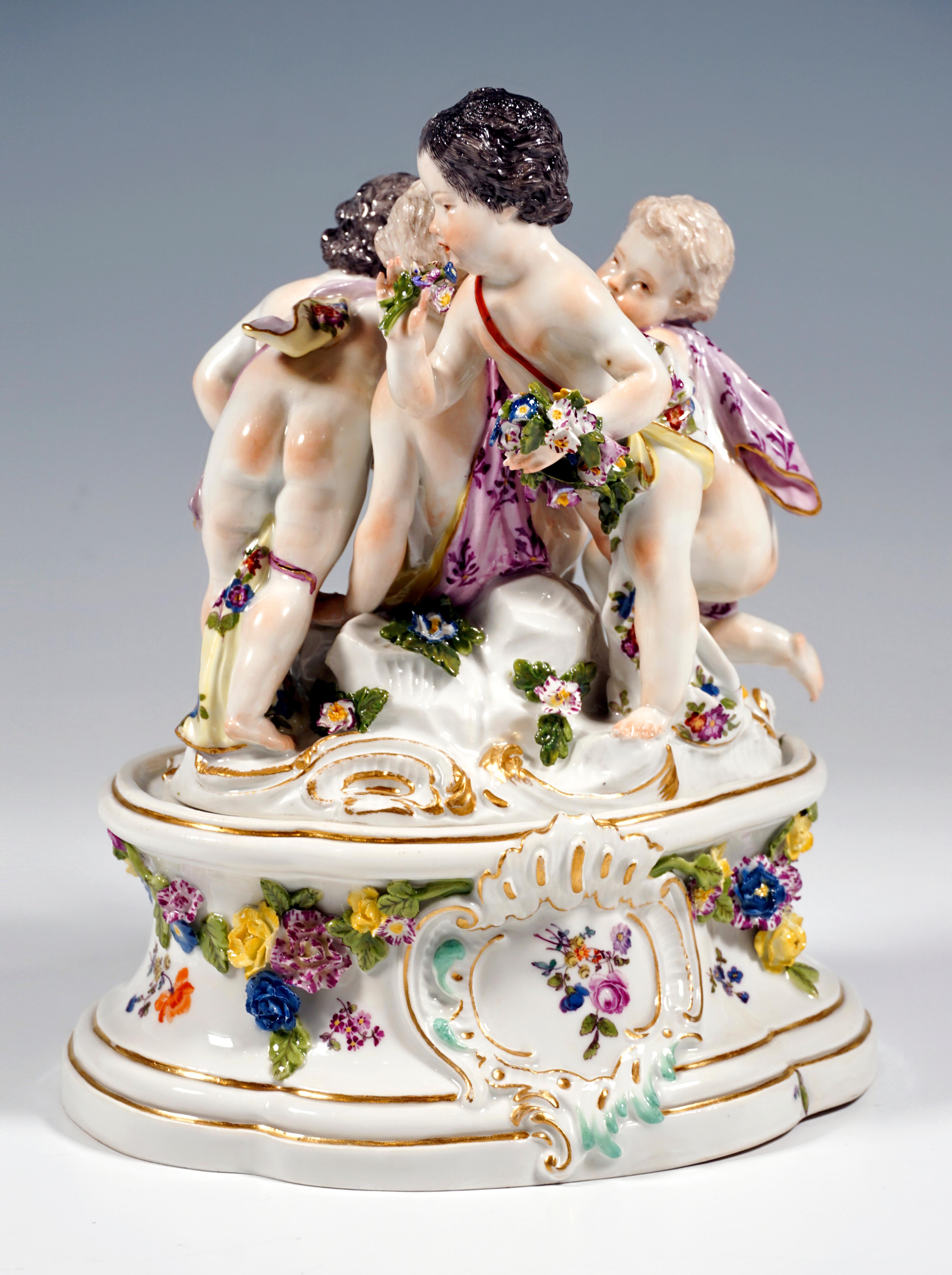 German Early Meissen Cupid Group Around 1750, Allegory of Spring, with Additional Base For Sale