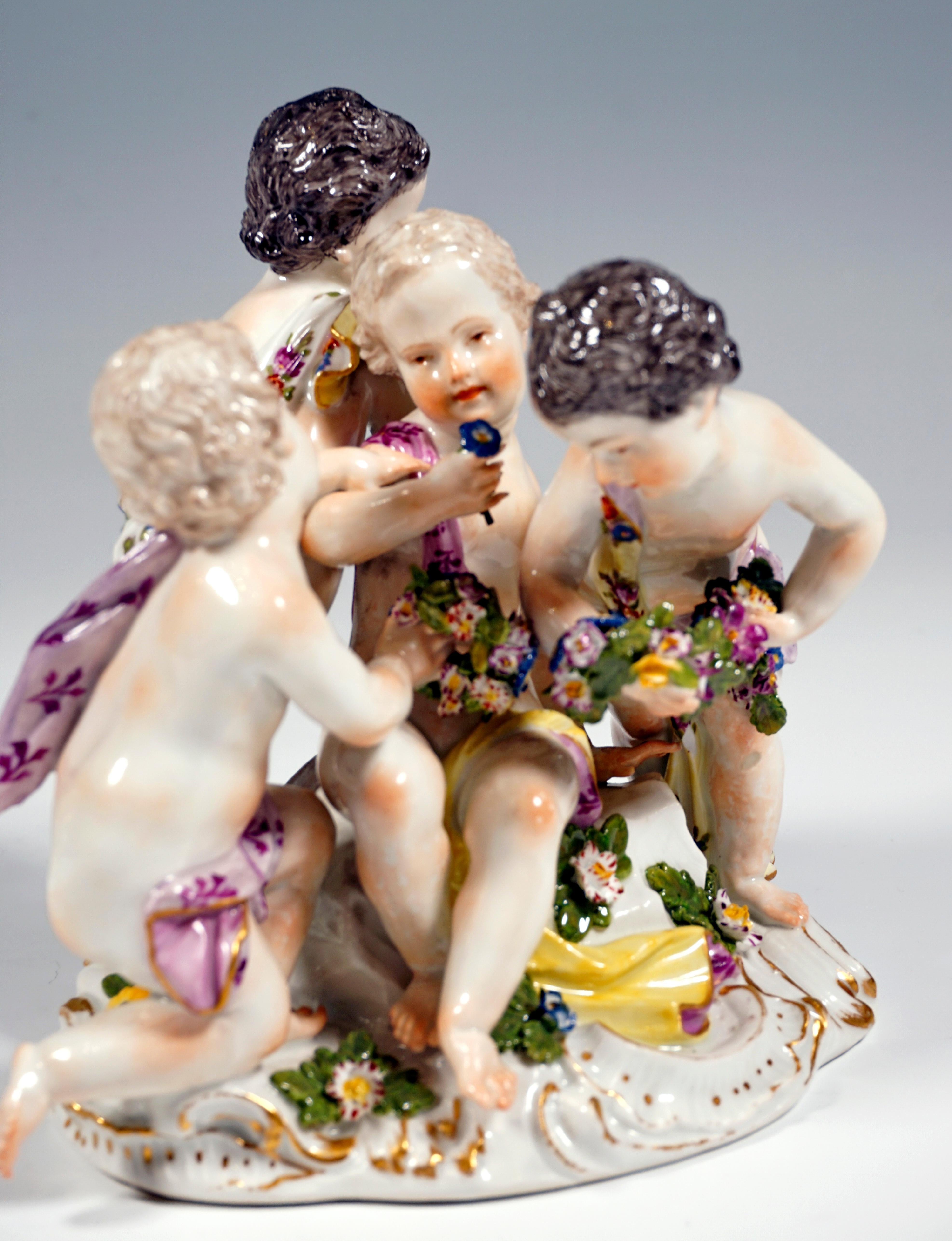 18th Century Early Meissen Cupid Group Around 1750, Allegory of Spring, with Additional Base For Sale