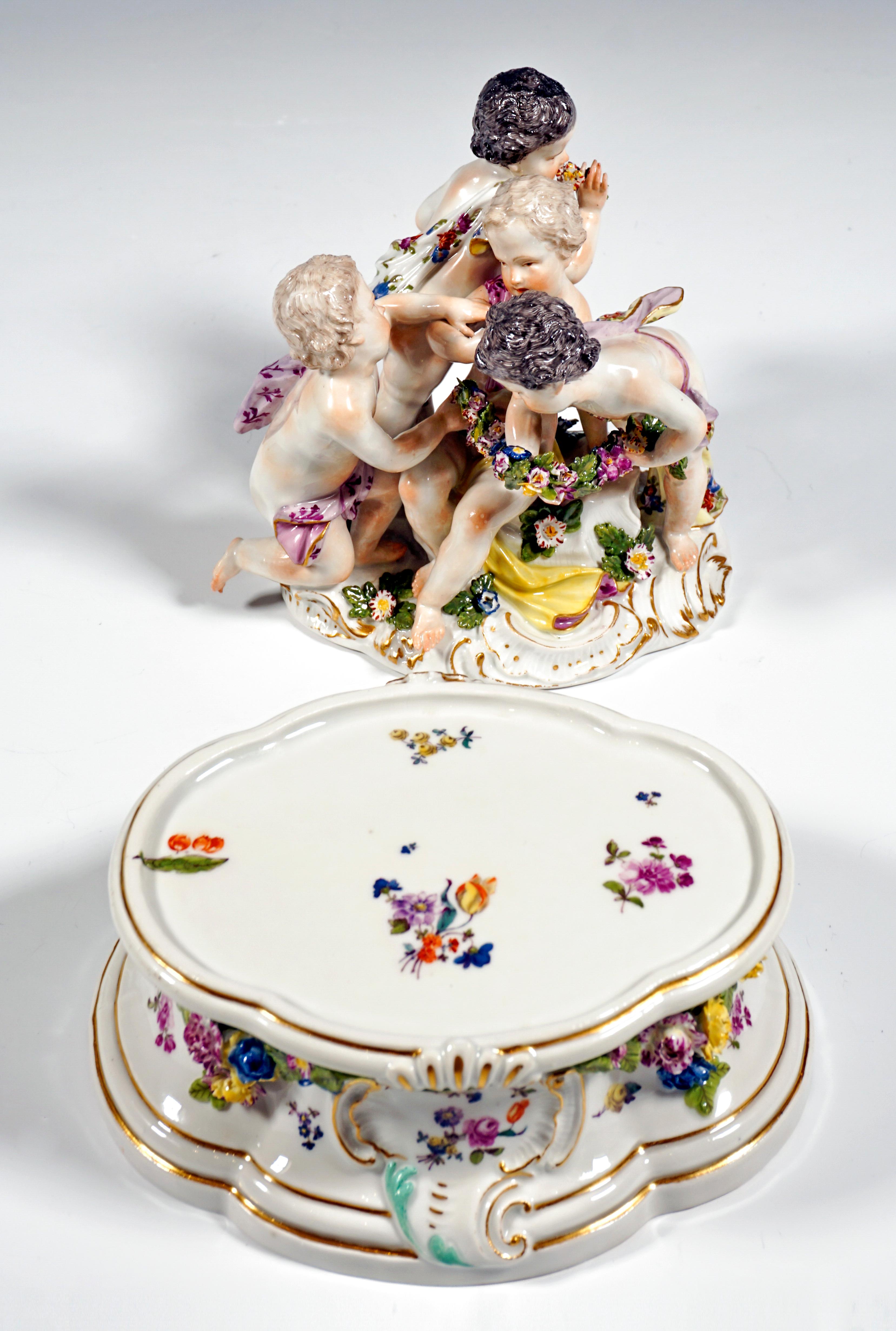 Early Meissen Cupid Group Around 1750, Allegory of Spring, with Additional Base For Sale 1