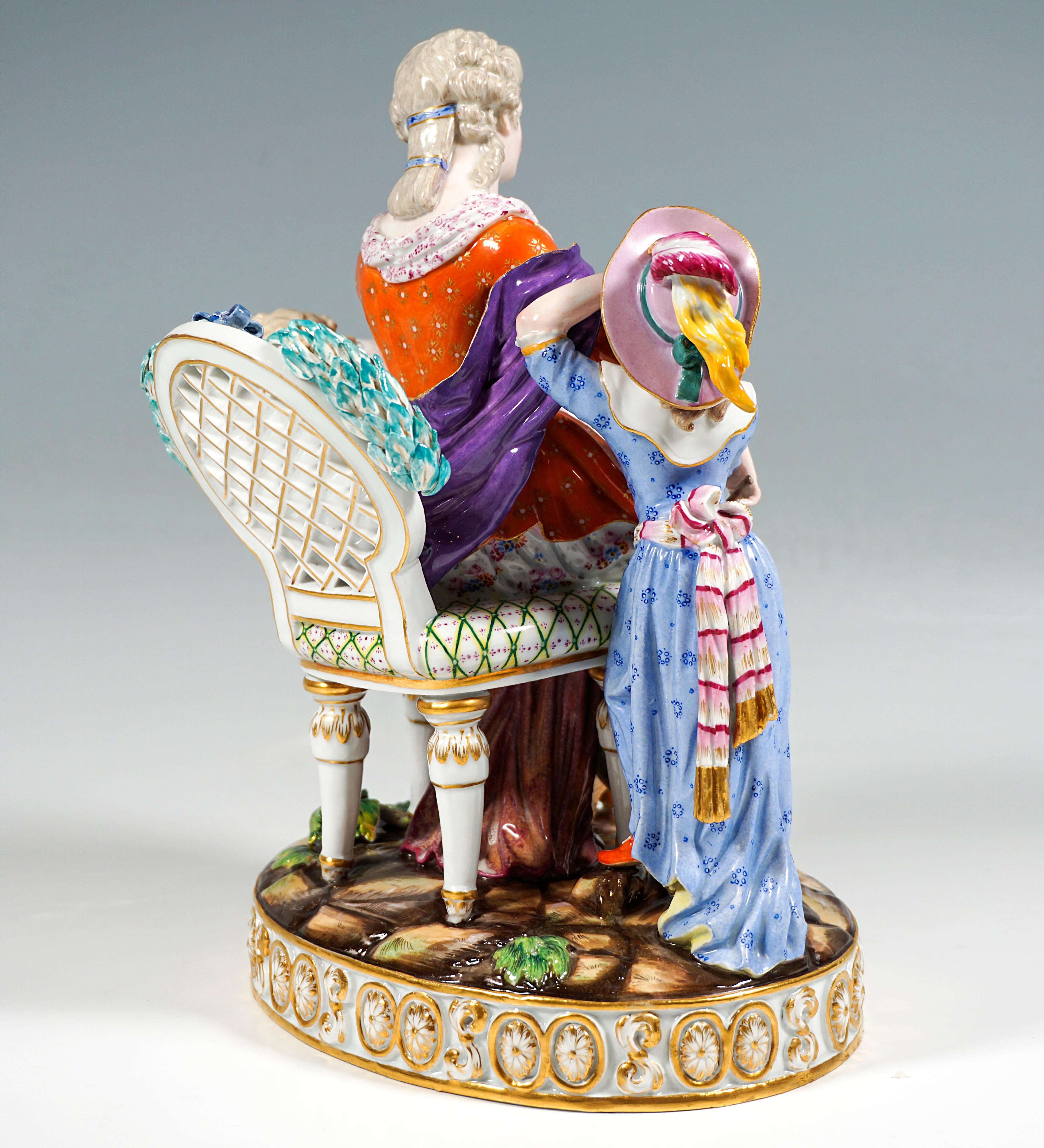 German Early Meissen Rococo Group 'Love and Indulgence' by J.C. Schönheit, Ca 1840 For Sale