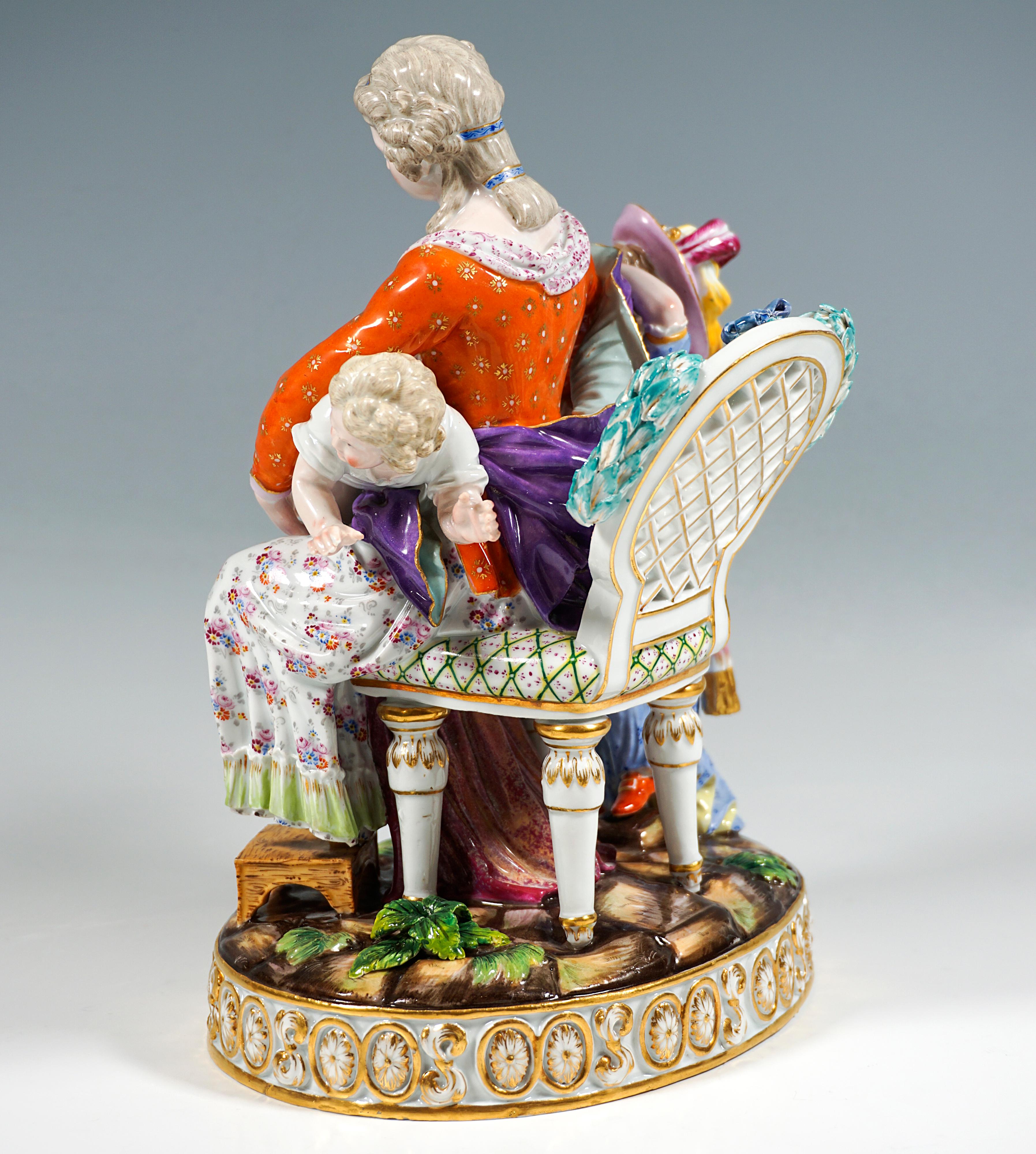 Hand-Crafted Early Meissen Rococo Group 'Love and Indulgence' by J.C. Schönheit, Ca 1840 For Sale