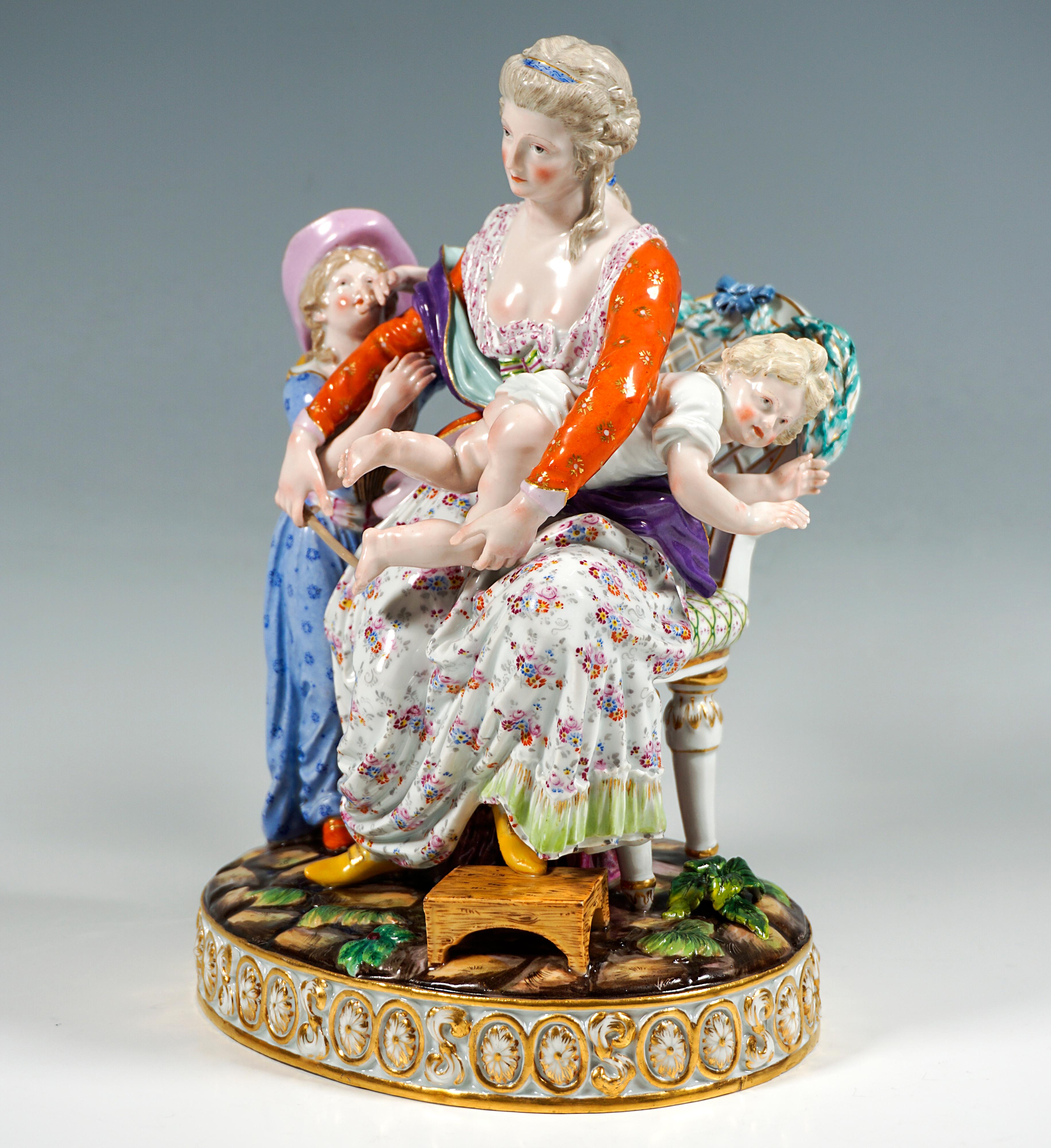 Early Meissen Rococo Group 'Love and Indulgence' by J.C. Schönheit, Ca 1840 In Good Condition For Sale In Vienna, AT