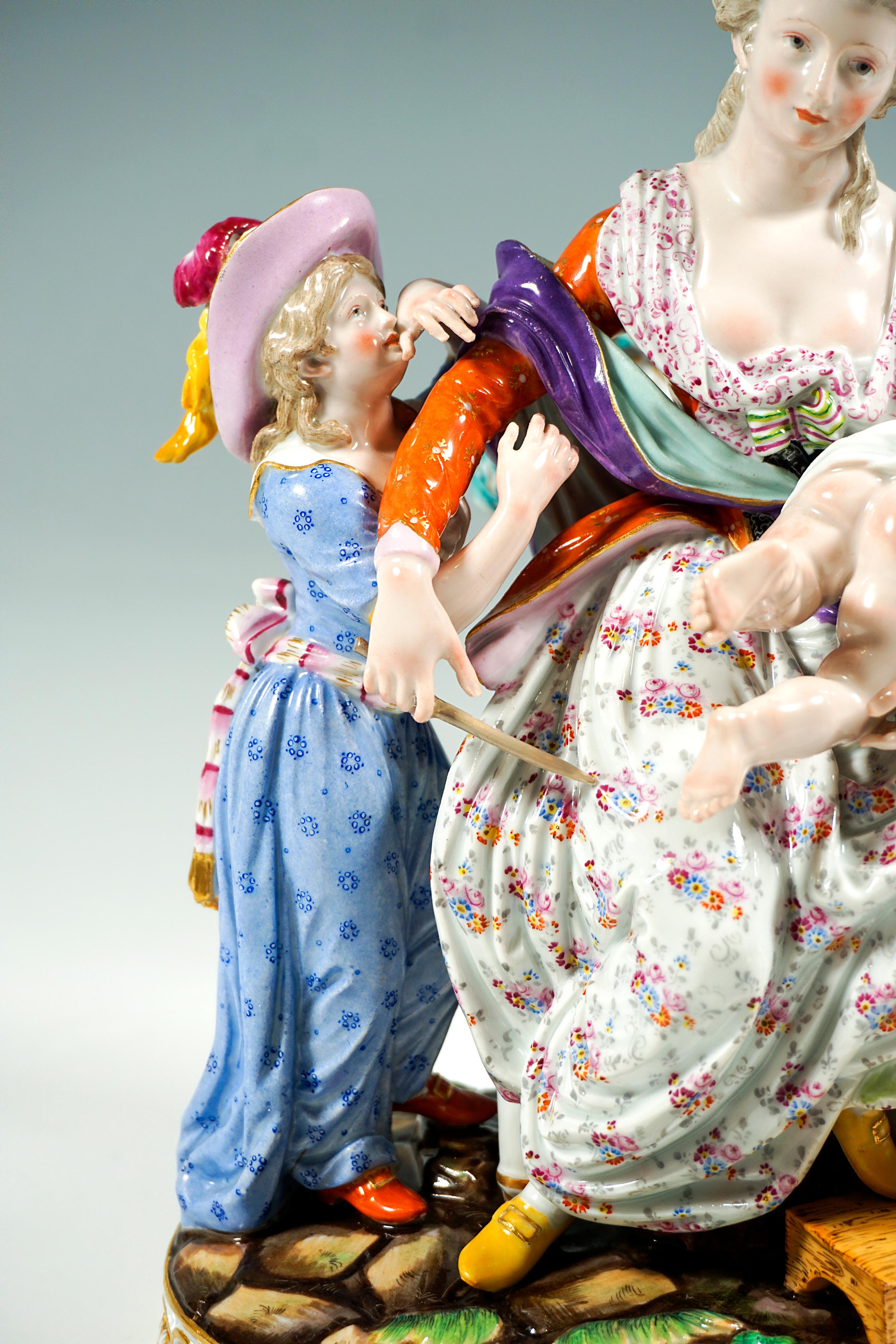 Porcelain Early Meissen Rococo Group 'Love and Indulgence' by J.C. Schönheit, Ca 1840 For Sale