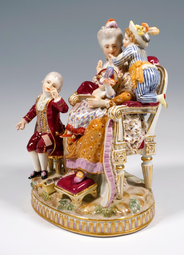 German Early Meissen Rococo Group 'The Loving Mother' by Acier & Schönheit, 1774-1814