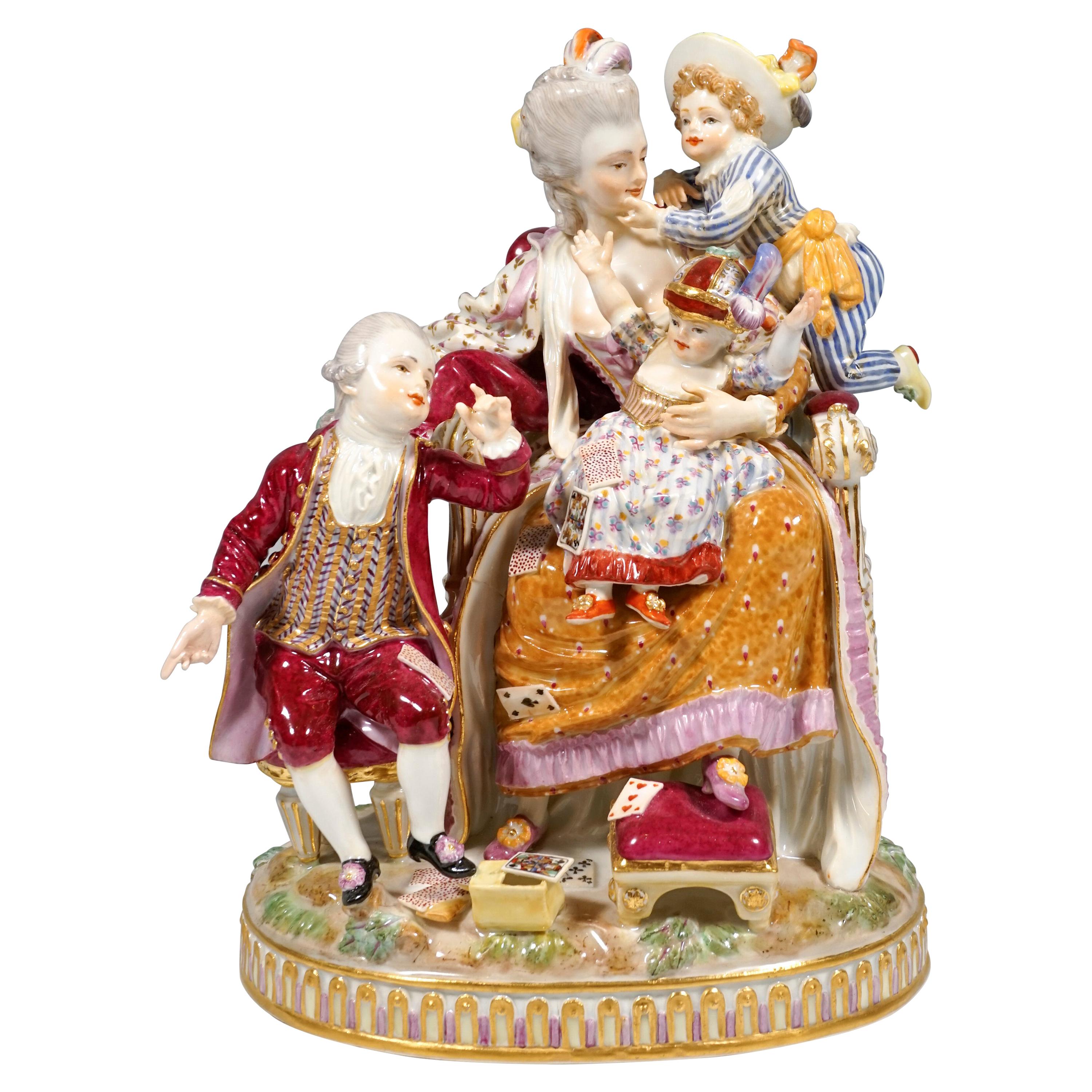 Early Meissen Rococo Group 'The Loving Mother' by Acier & Schönheit, 1774-1814
